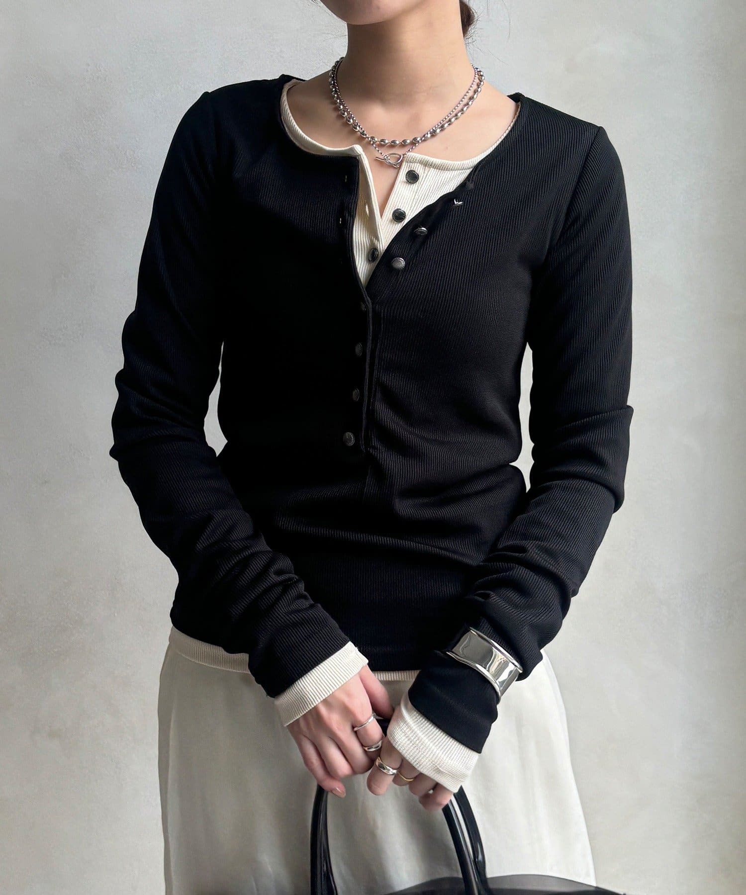 DOUDOU(ドゥドゥ) 【WEB限定】ヘンリーネックリブニット