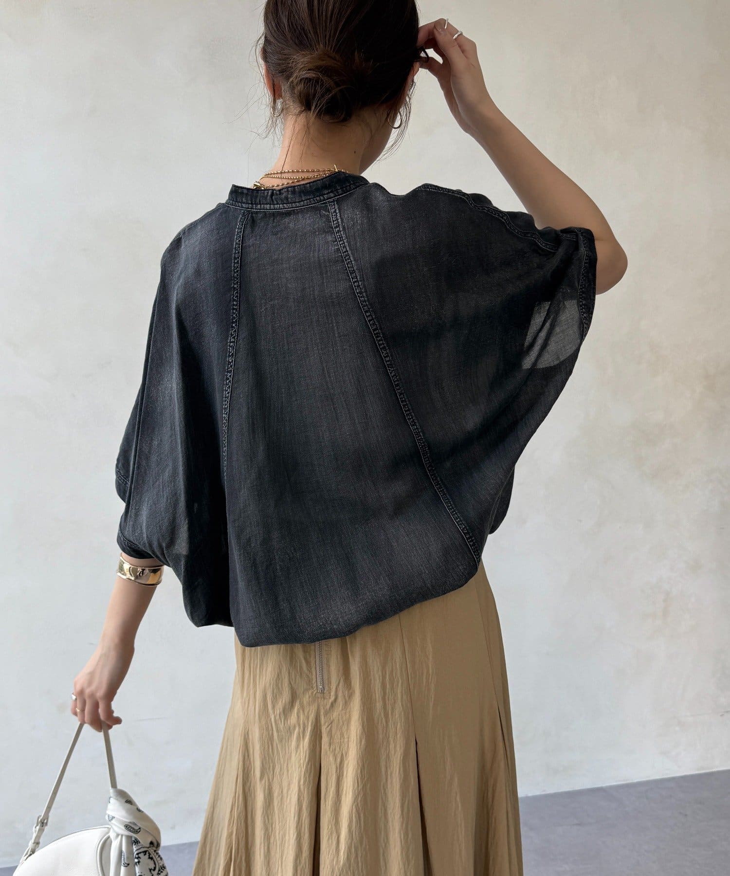 DOUDOU(ドゥドゥ) シアーデニムポンチョ風ブラウス