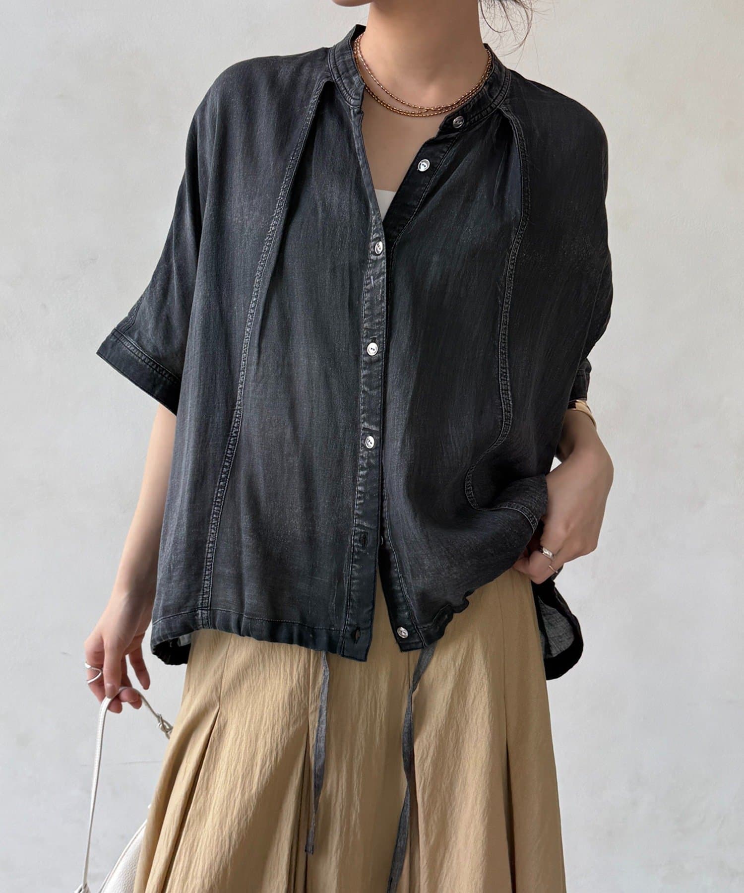 DOUDOU(ドゥドゥ) シアーデニムポンチョ風ブラウス