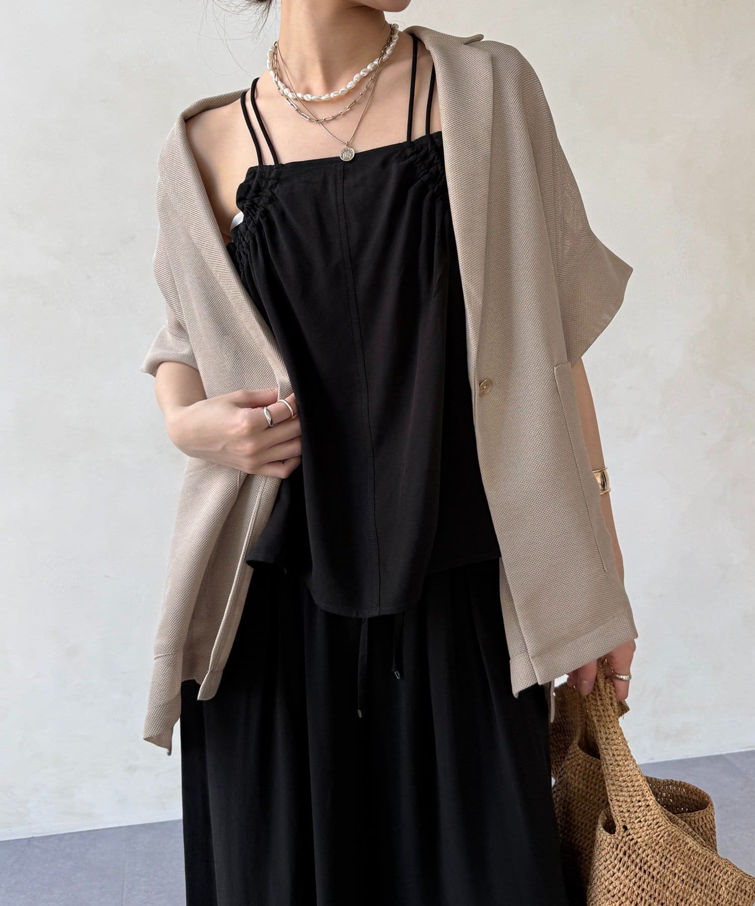 DOUDOU(ドゥドゥ) 【セットアップ可能】リヨセルツイルフリルキャミ