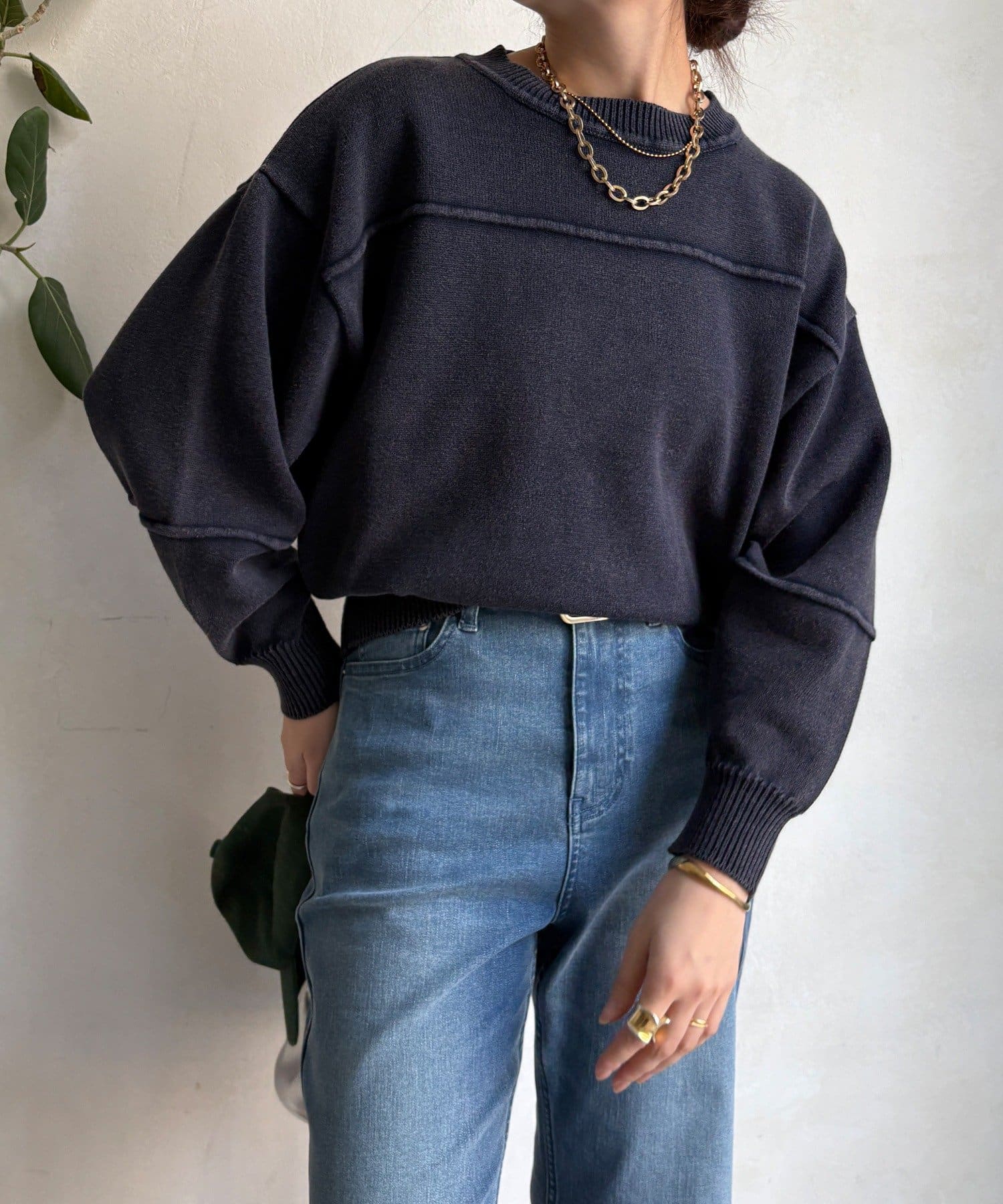 DOUDOU(ドゥドゥ) ピグメント加工スウエットライクニット