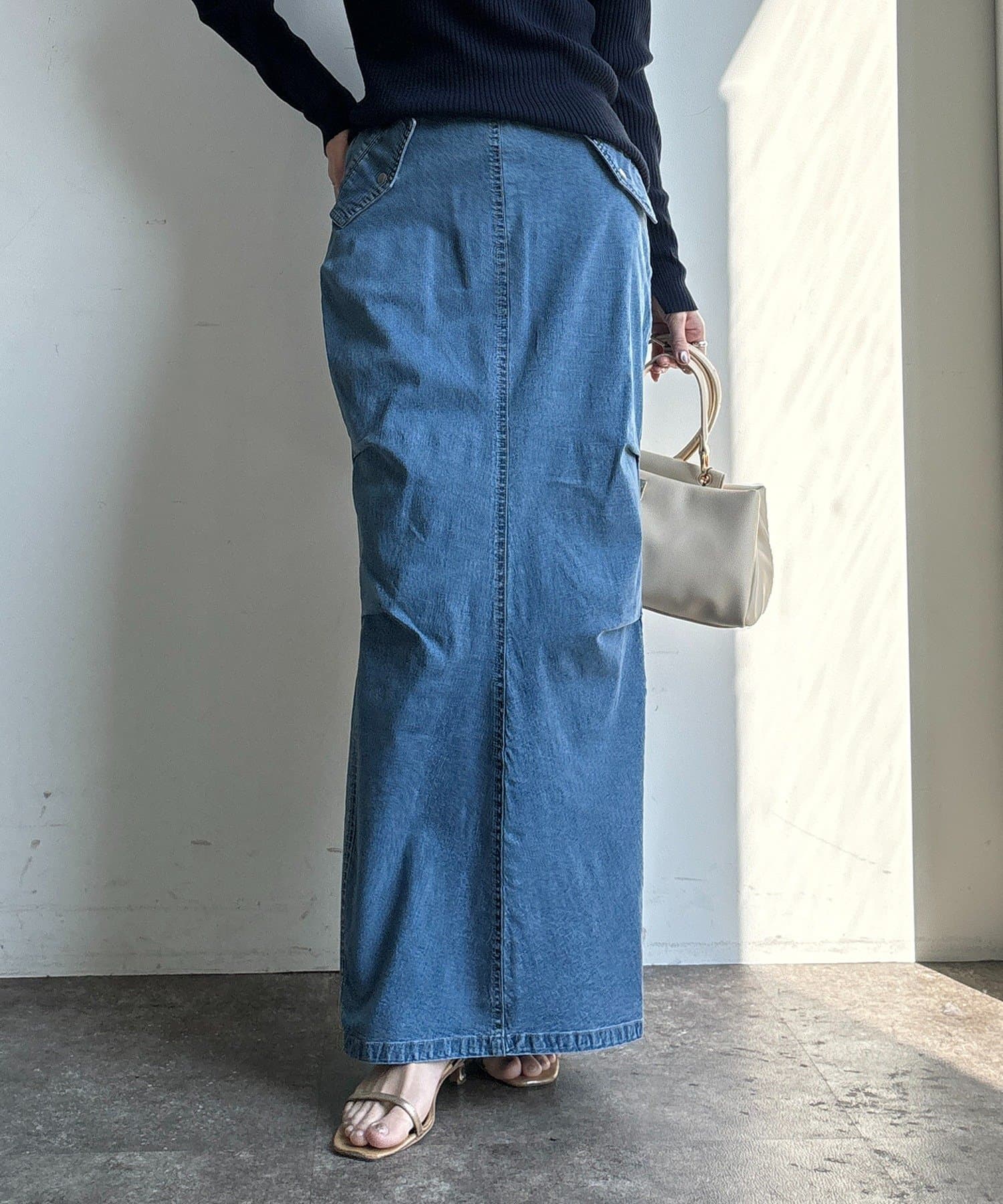 DOUDOU(ドゥドゥ) ライトオンスストレッチデニムタイトスカート