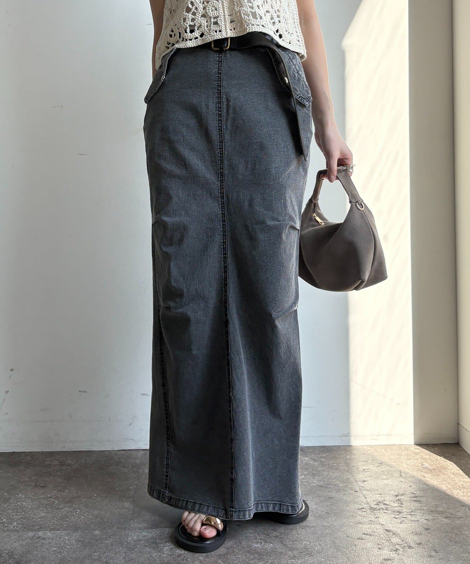 DOUDOU(ドゥドゥ) ライトオンスストレッチデニムタイトスカート