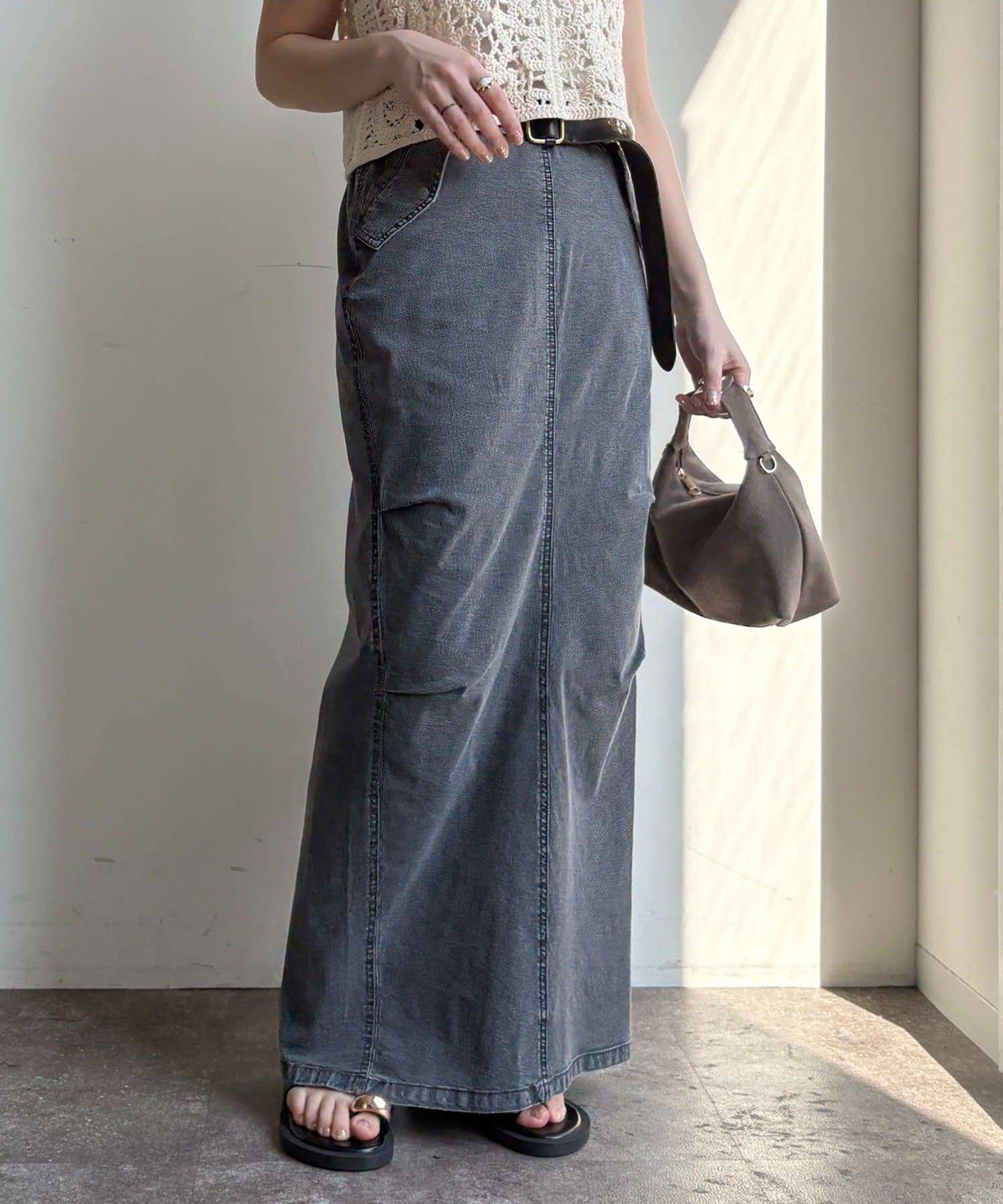 DOUDOU(ドゥドゥ) ライトオンスストレッチデニムタイトスカート