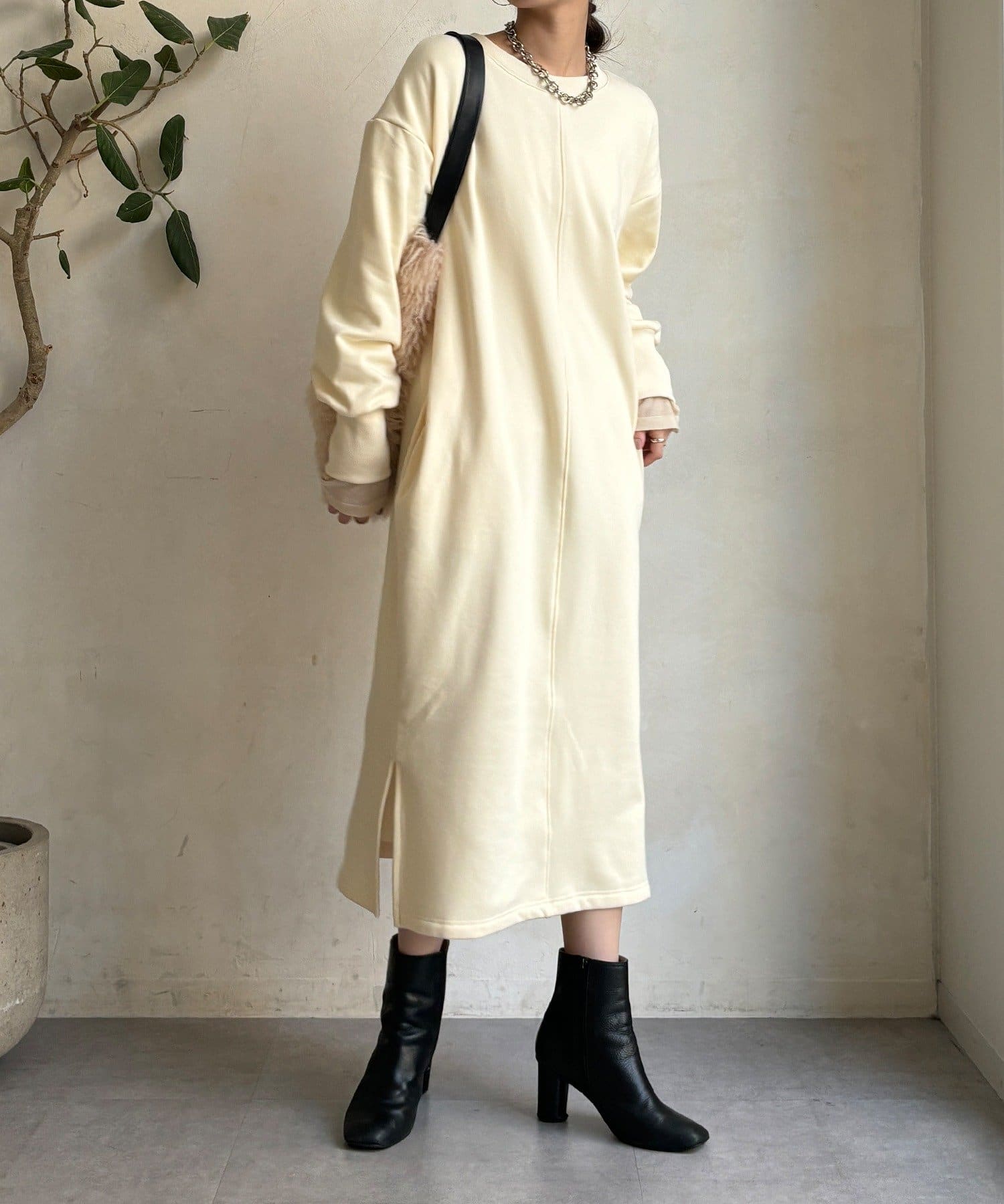 DOUDOU(ドゥドゥ) 【WEB限定】裏毛裏起毛ワンピース