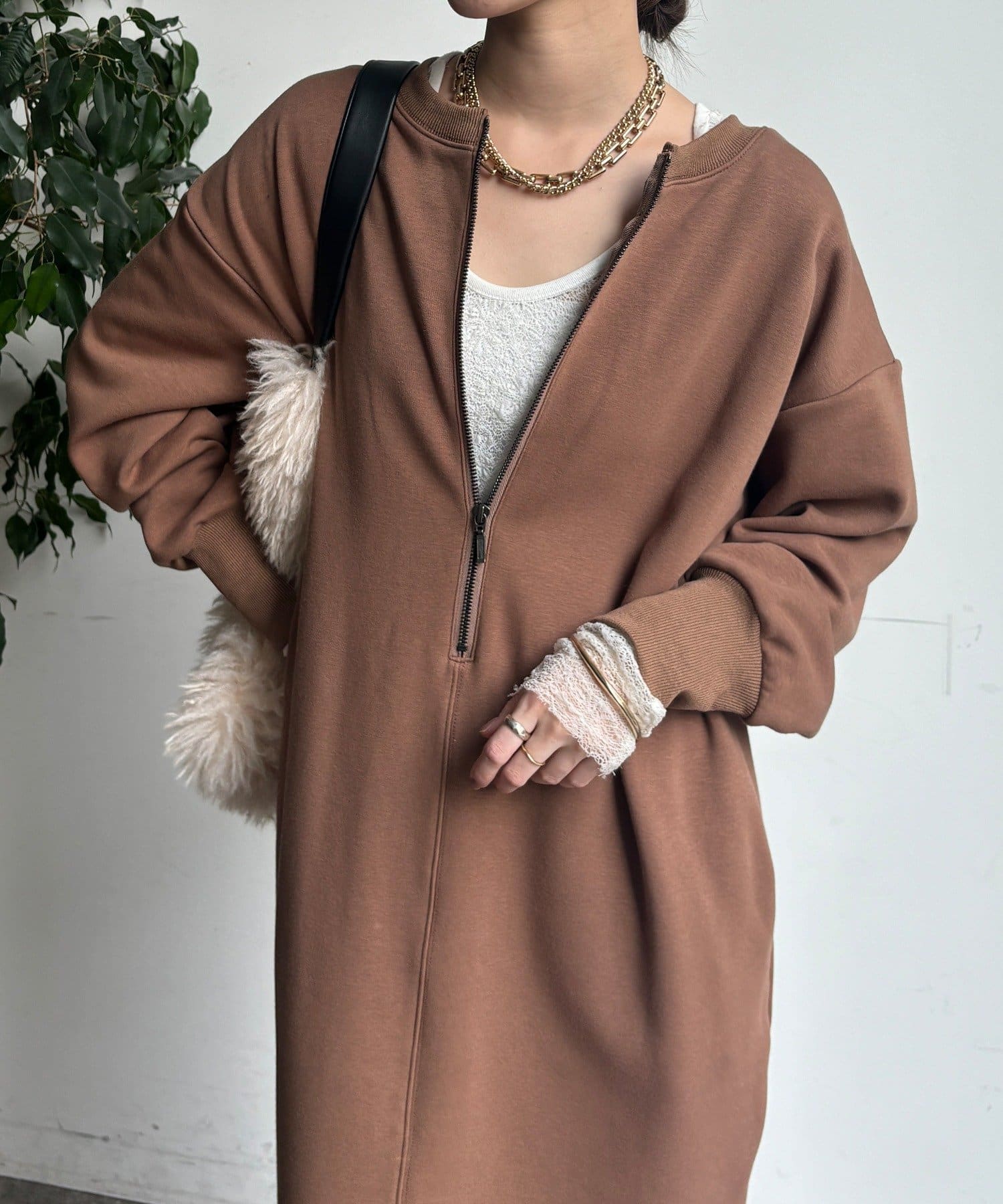 DOUDOU(ドゥドゥ) 【WEB限定】裏毛裏起毛ワンピース