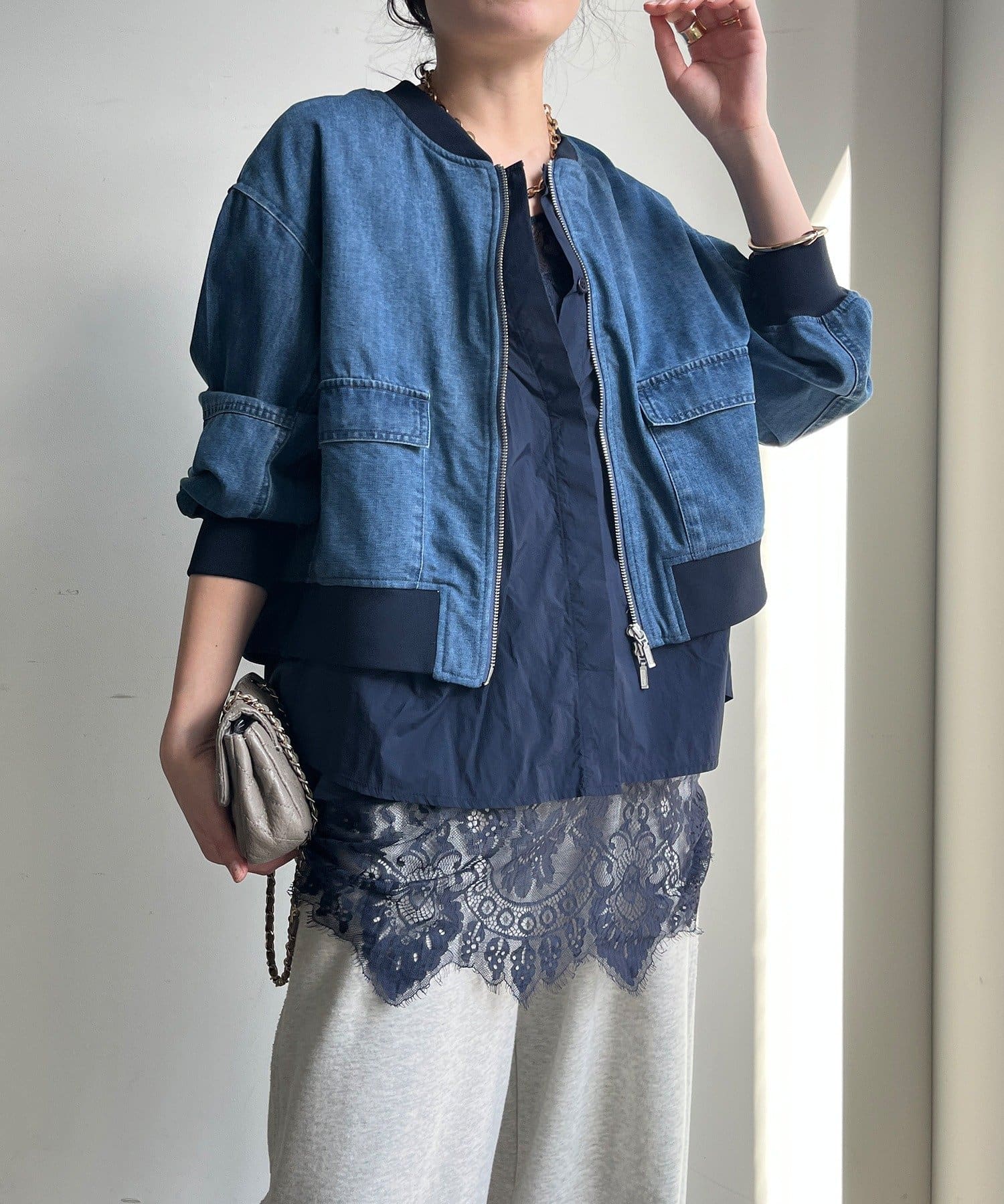 DOUDOU(ドゥドゥ) 【WEB限定】異素材切替デニムブルゾン