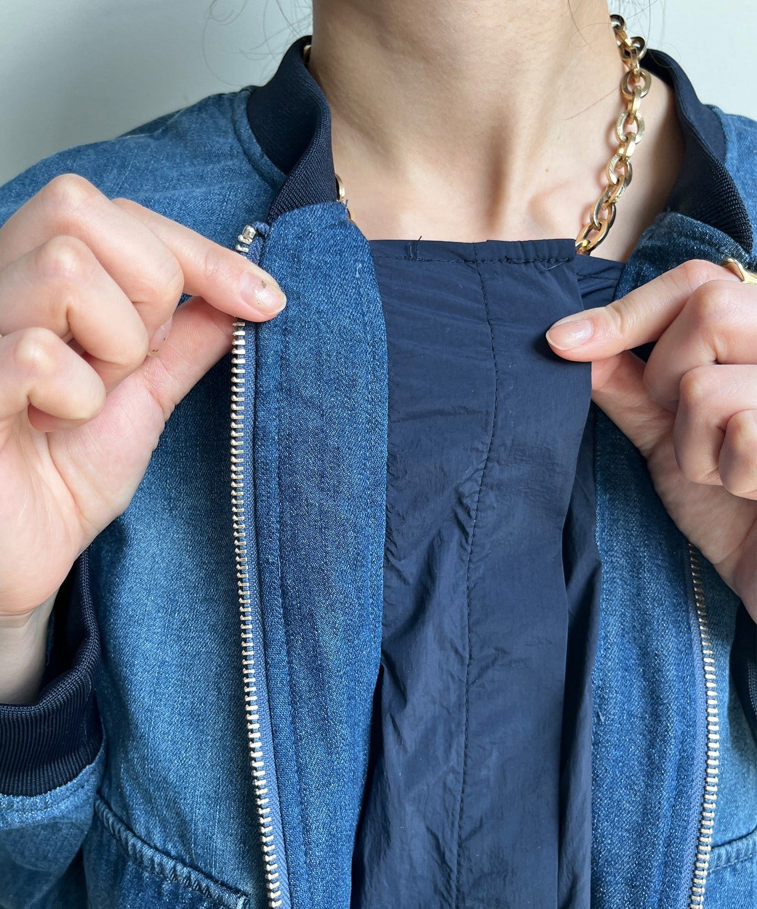 DOUDOU(ドゥドゥ) 【WEB限定】異素材切替デニムブルゾン