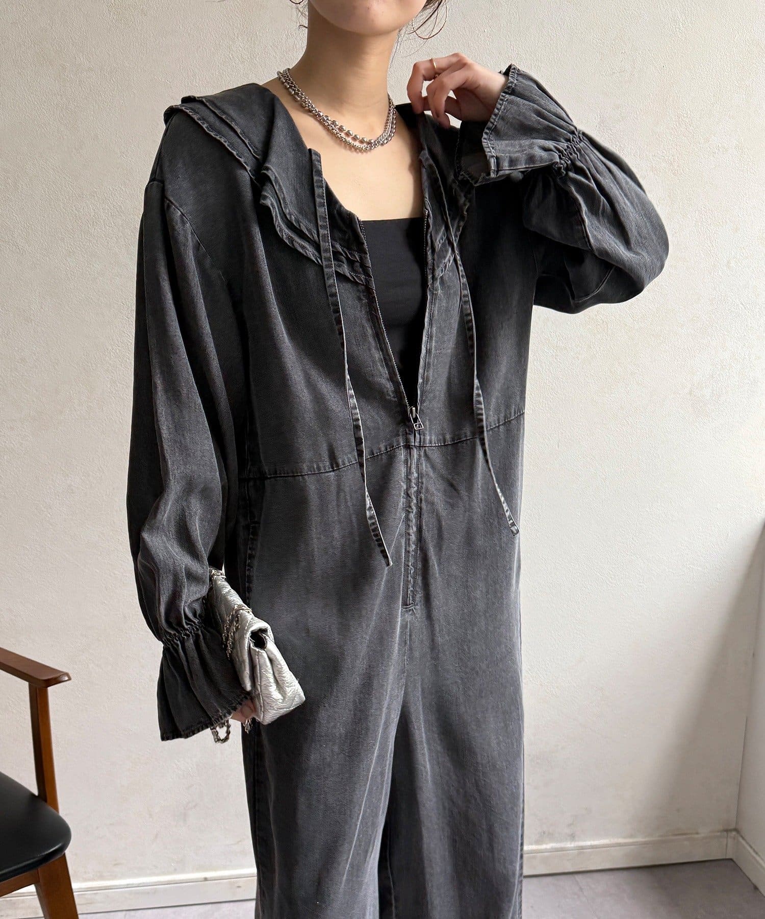 DOUDOU(ドゥドゥ) 【WEB限定】フリルデニムオールイーンワン