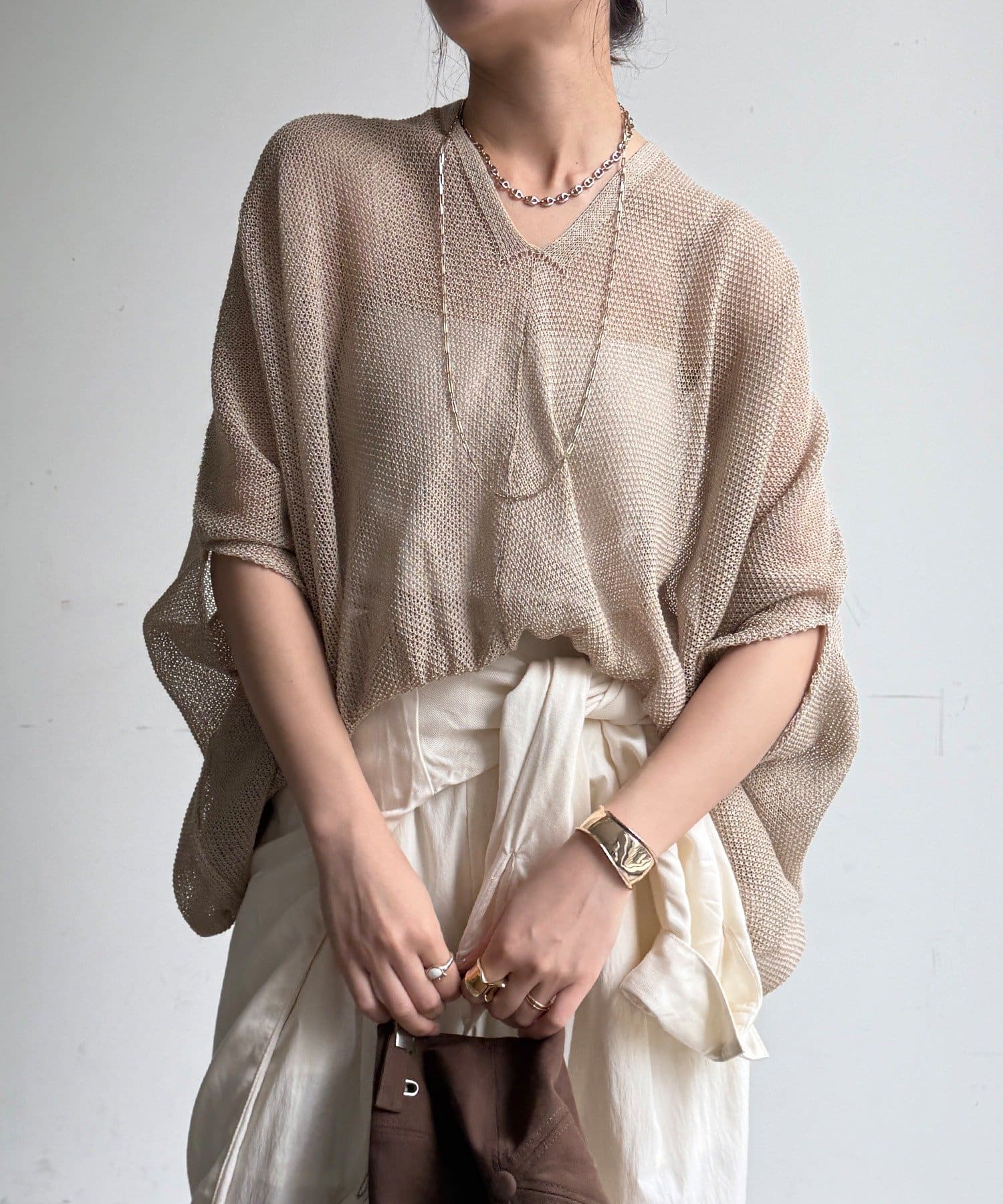 DOUDOU(ドゥドゥ) 【WEB限定】ストローヤーンカノコ柄ポンチョニツト