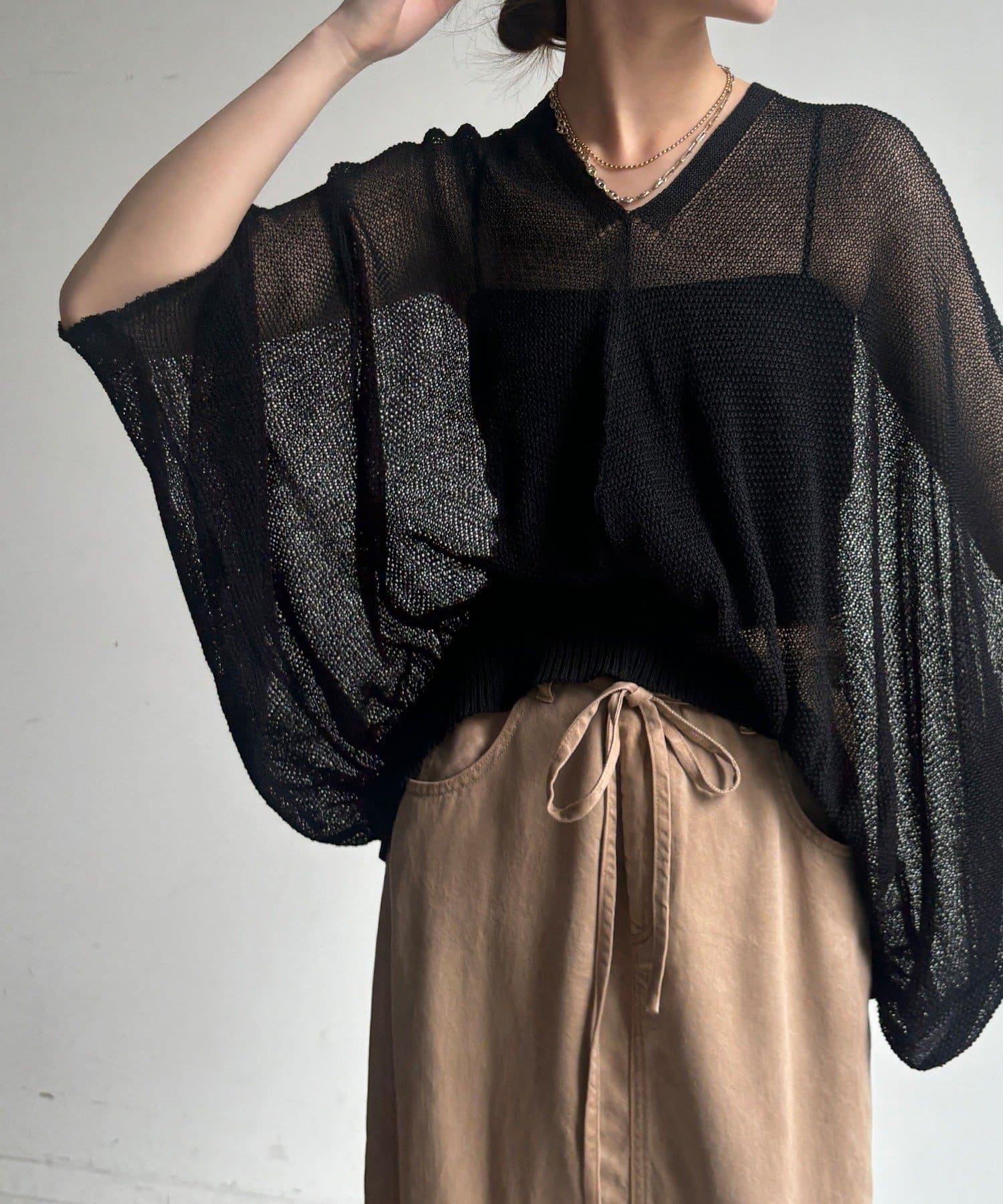 DOUDOU(ドゥドゥ) 【WEB限定】ストローヤーンカノコ柄ポンチョニツト