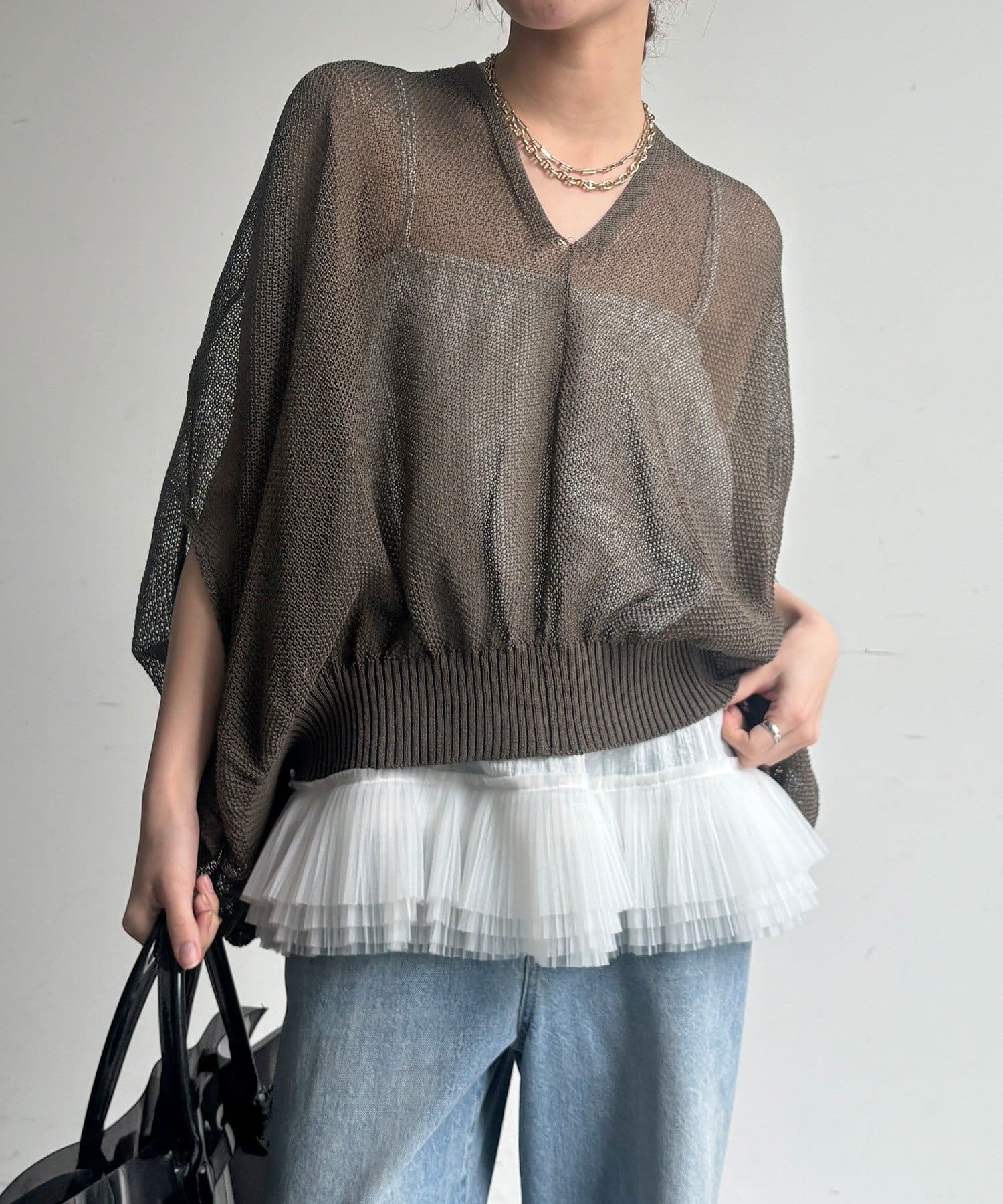 DOUDOU(ドゥドゥ) 【WEB限定】ストローヤーンカノコ柄ポンチョニツト