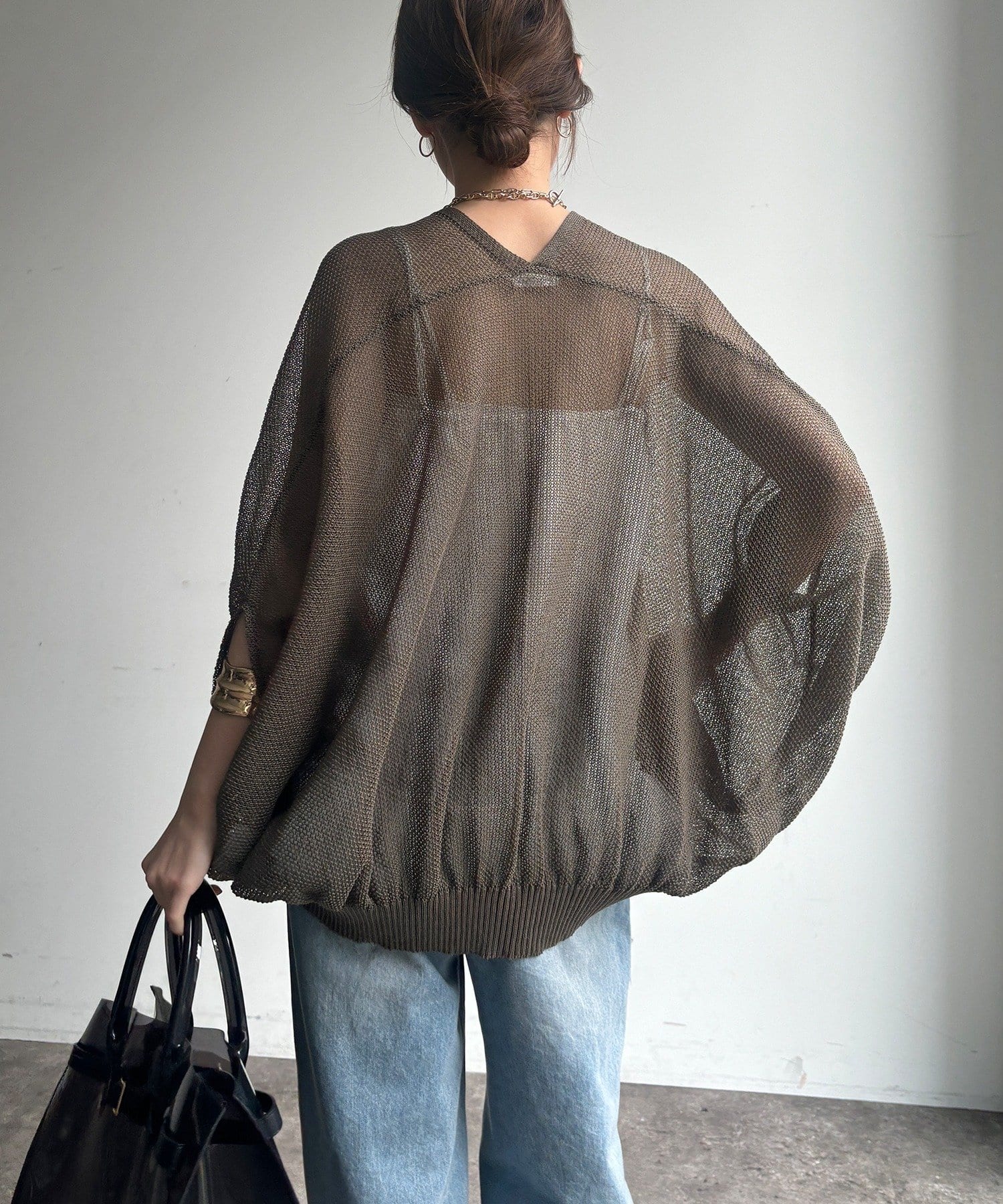 DOUDOU(ドゥドゥ) 【WEB限定】ストローヤーンカノコ柄ポンチョニツト