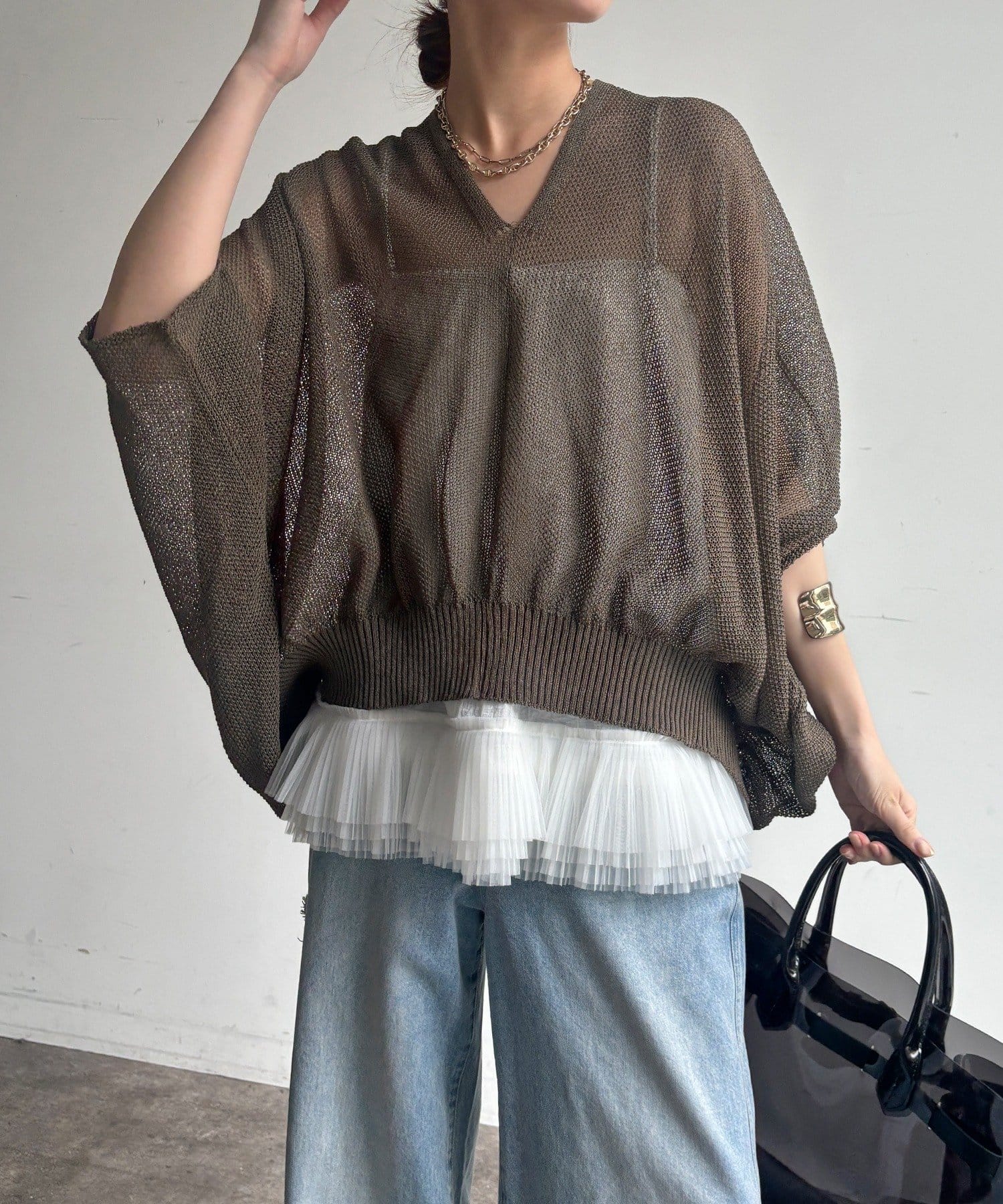 DOUDOU(ドゥドゥ) 【WEB限定】ストローヤーンカノコ柄ポンチョニツト