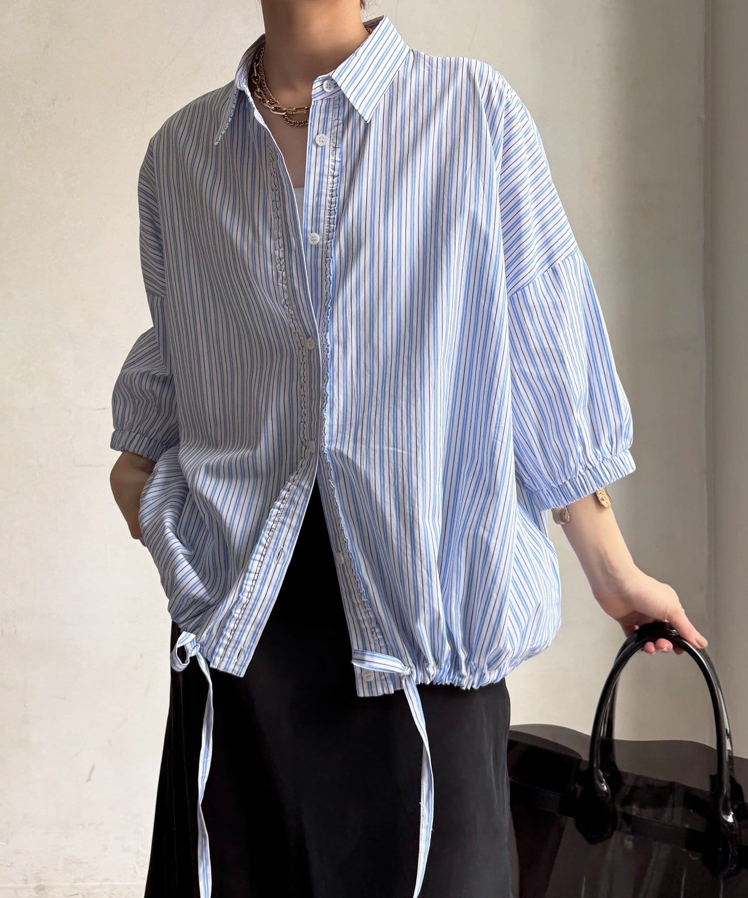 DOUDOU(ドゥドゥ) 【WEB限定】ストライプドロストシャツ