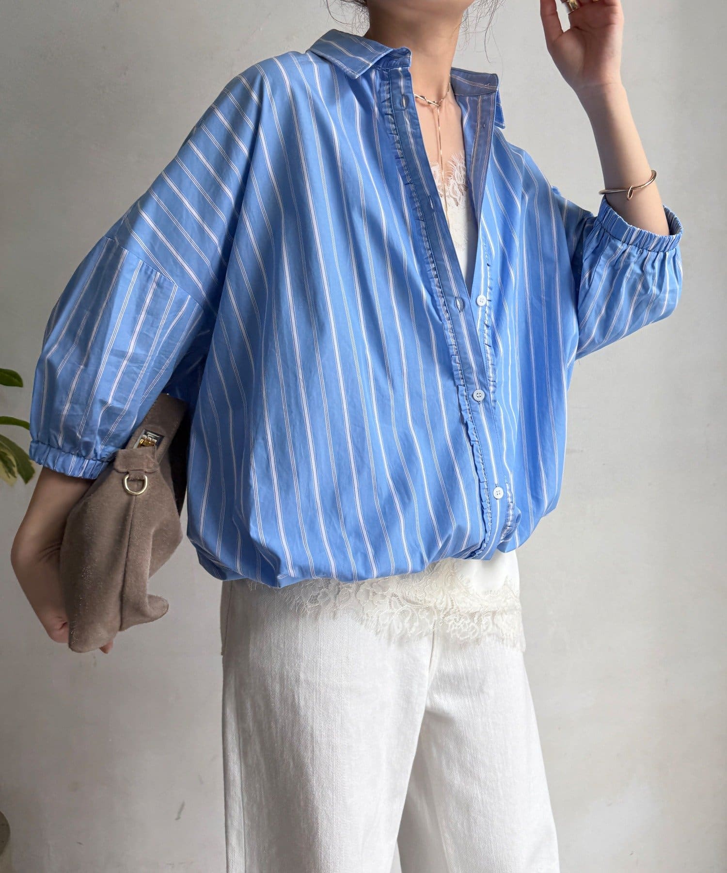 DOUDOU(ドゥドゥ) 【WEB限定】ストライプドロストシャツ