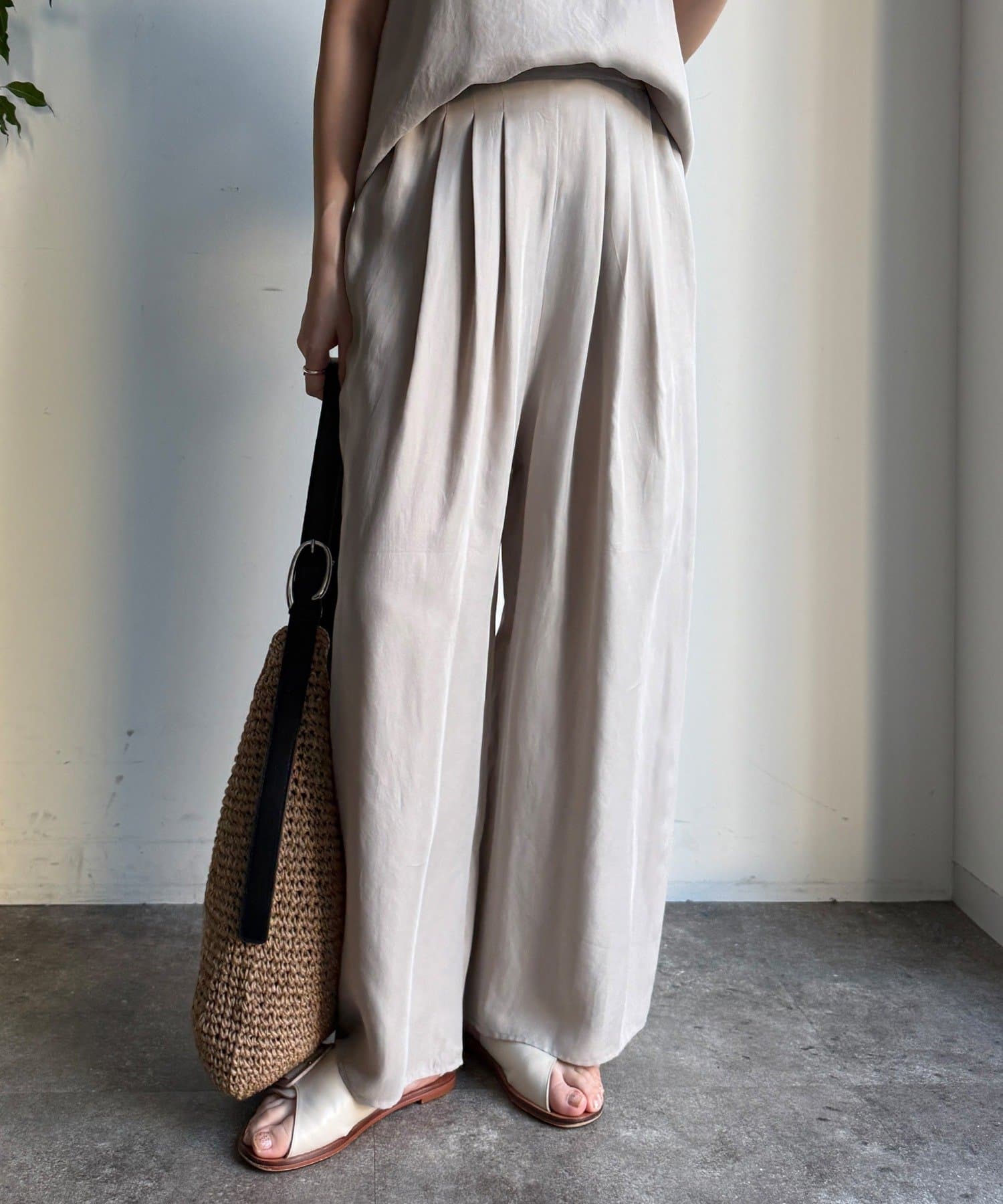 DOUDOU(ドゥドゥ) 【セットアップ対応】キュプラレーヨンタックパンツ