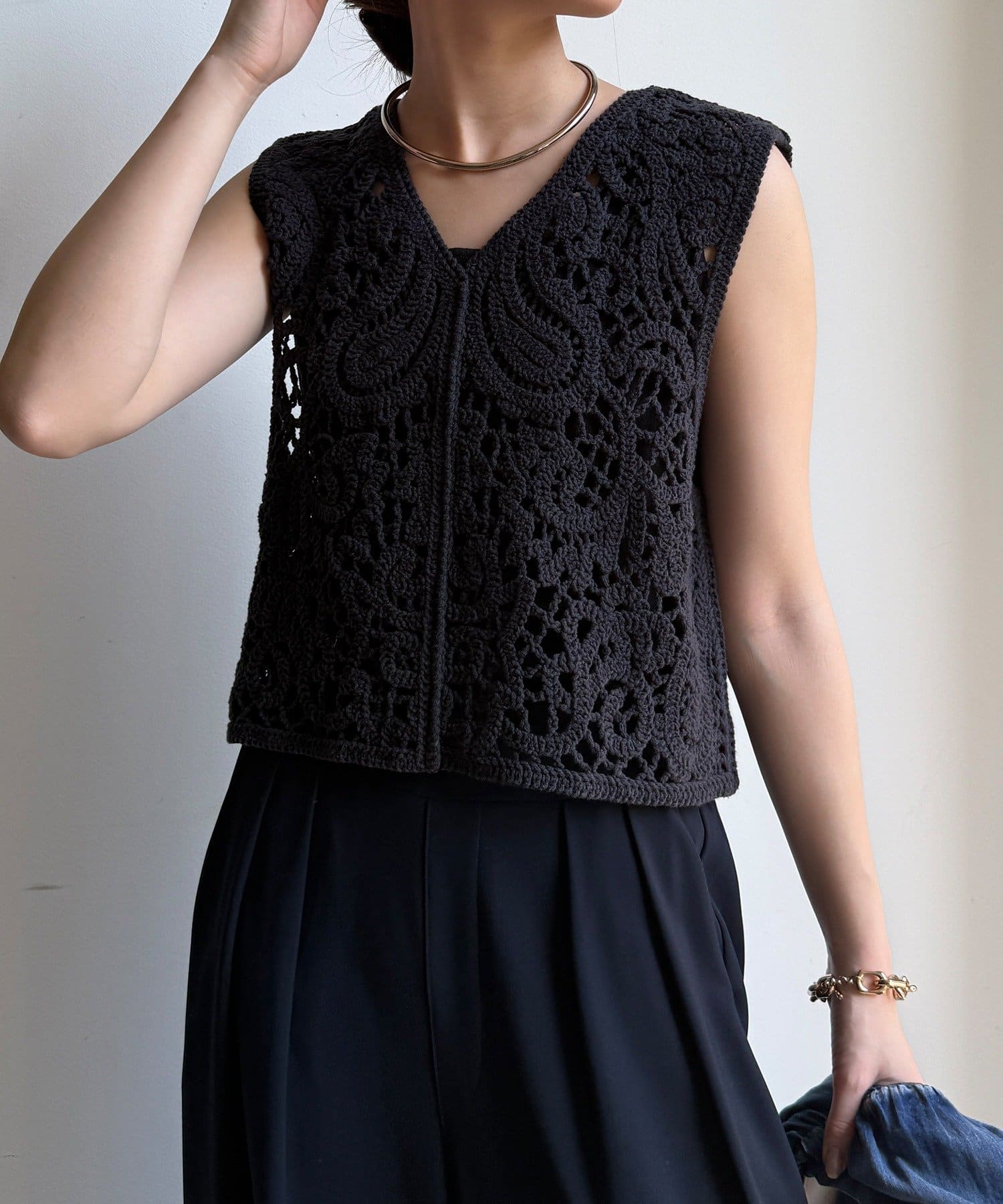 DOUDOU(ドゥドゥ) クロッシェ編みニットベスト