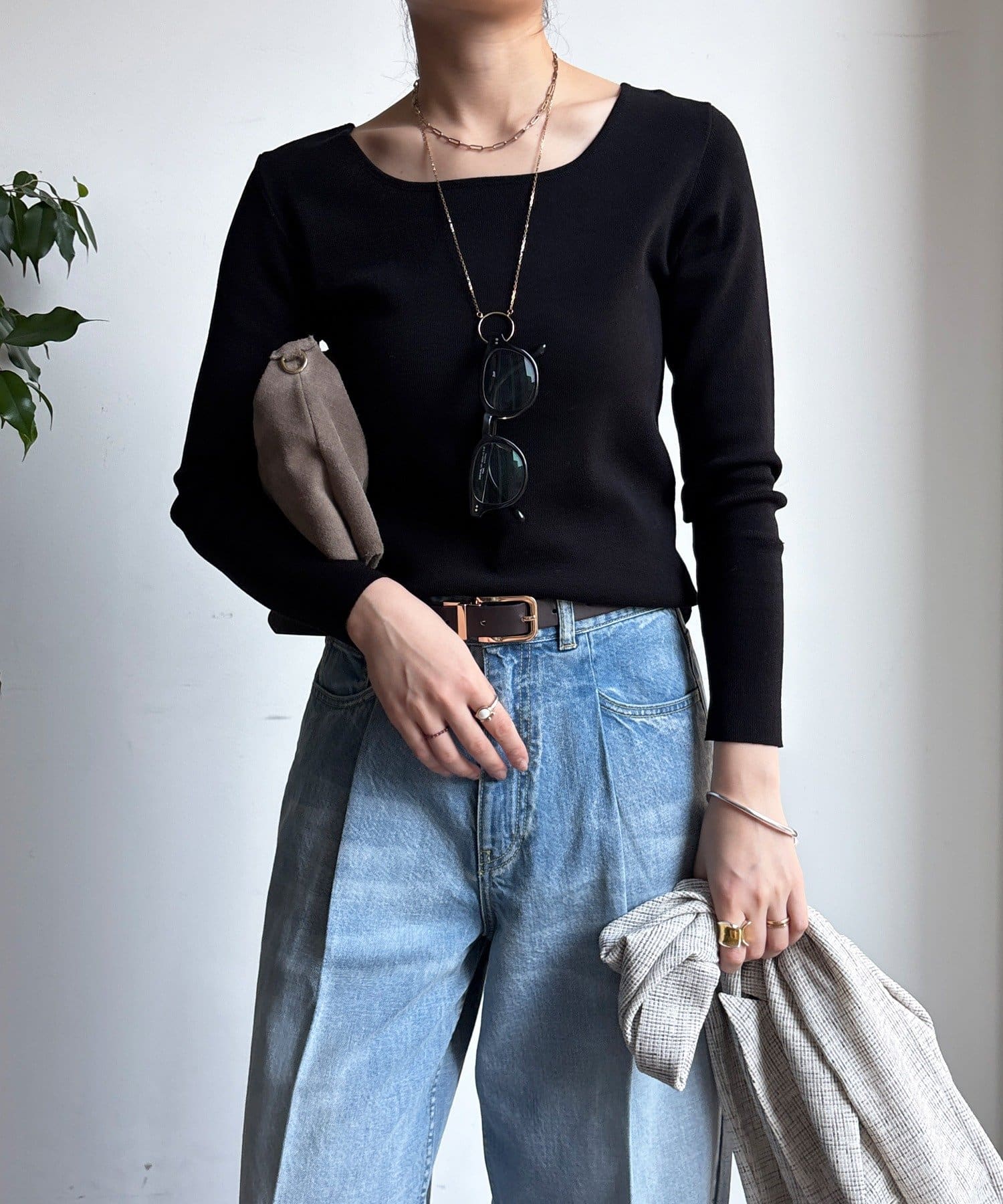 DOUDOU(ドゥドゥ) スクエアニットロングスリーブプルオーバー