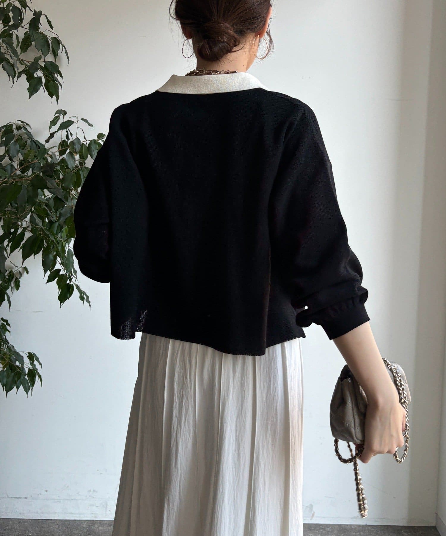 DOUDOU(ドゥドゥ) 鹿の子編み襟付ニット