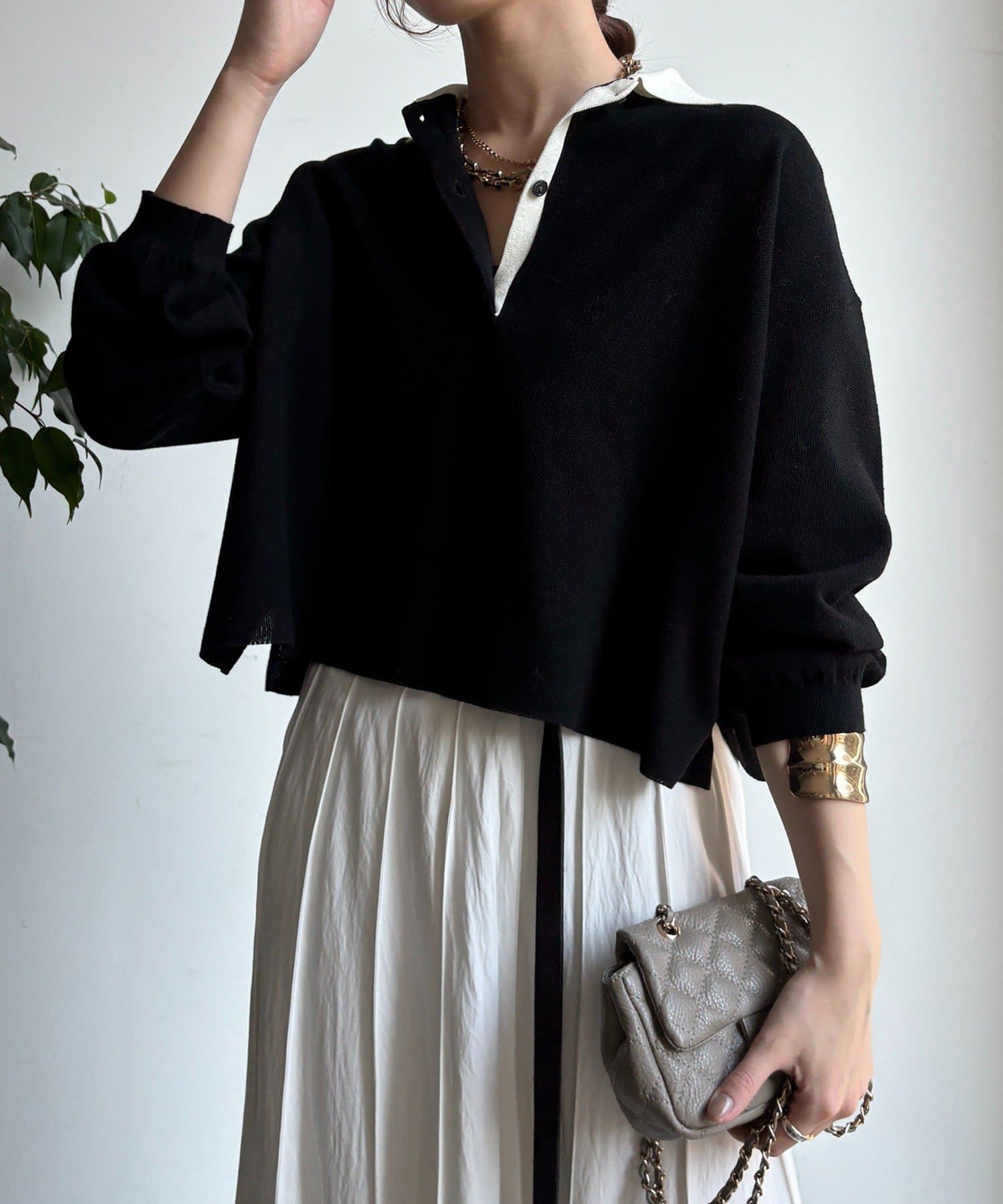 DOUDOU(ドゥドゥ) 鹿の子編み襟付ニット