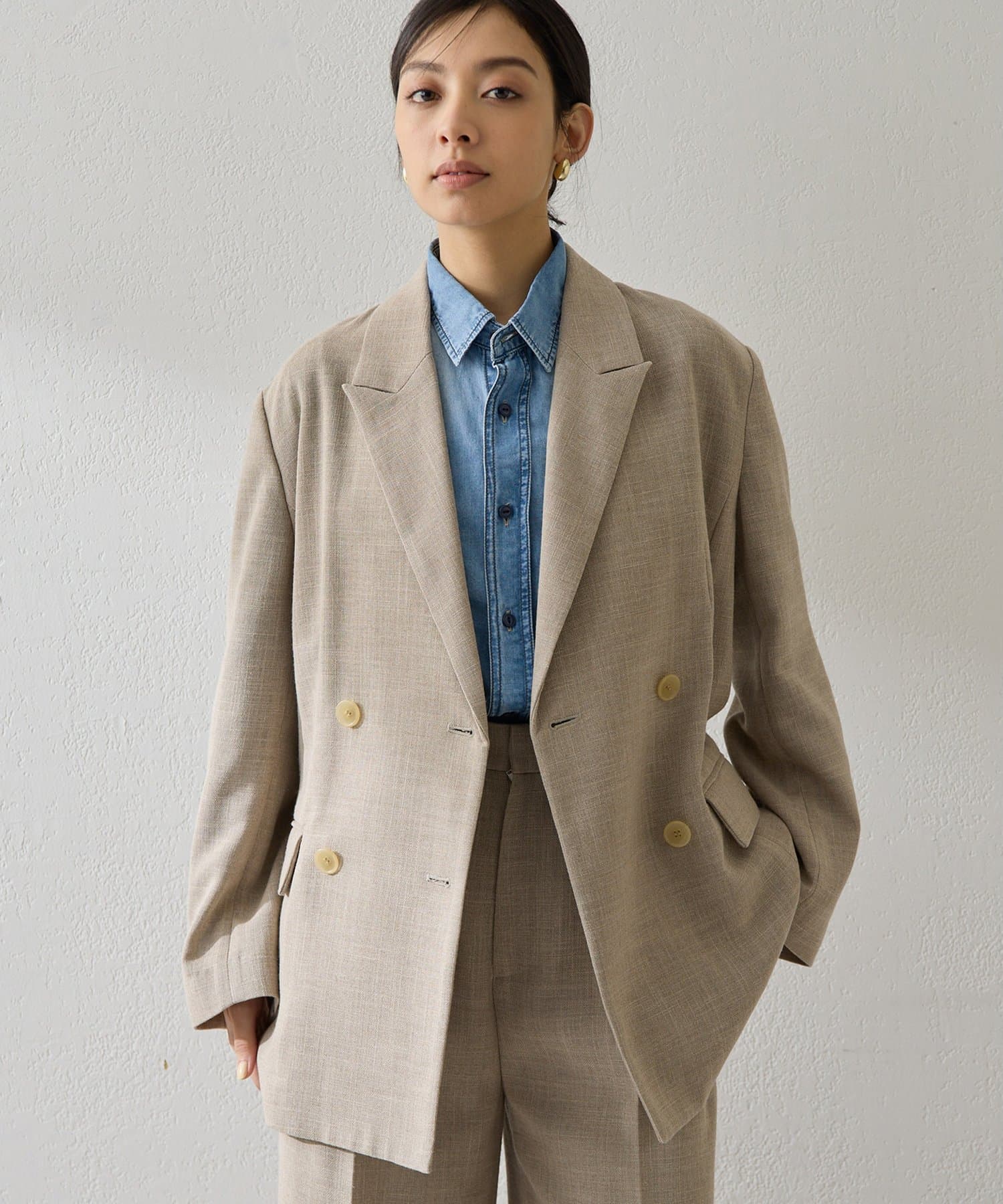 Whim Gazette(ウィム ガゼット) リネンライクダブルテーラードジャケット