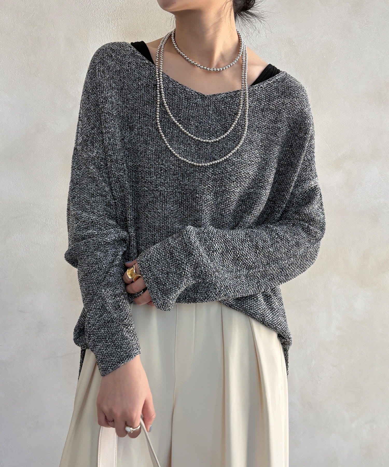 DOUDOU(ドゥドゥ) マーブルヤーン前後2WAYカノコ編みプルオーバー