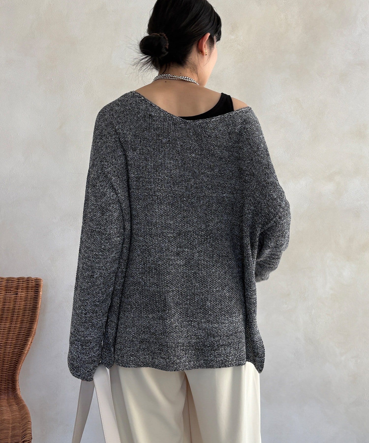 DOUDOU(ドゥドゥ) マーブルヤーン前後2WAYカノコ編みプルオーバー