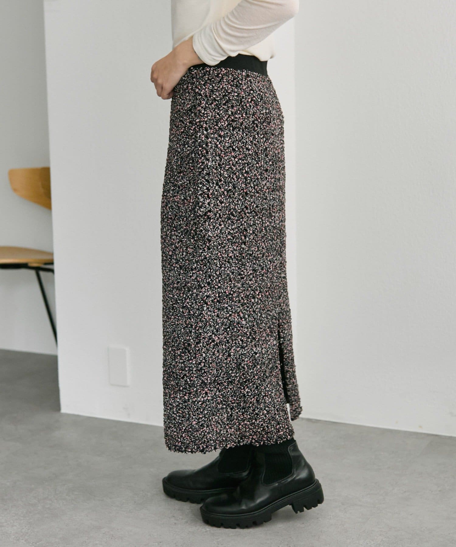 ear PAPILLONNER(イア パピヨネ) 《動画あり/ストレッチ/伸縮性/ウエスト総ゴム》花柄シャーリングスカート【SUM1 STYLE】