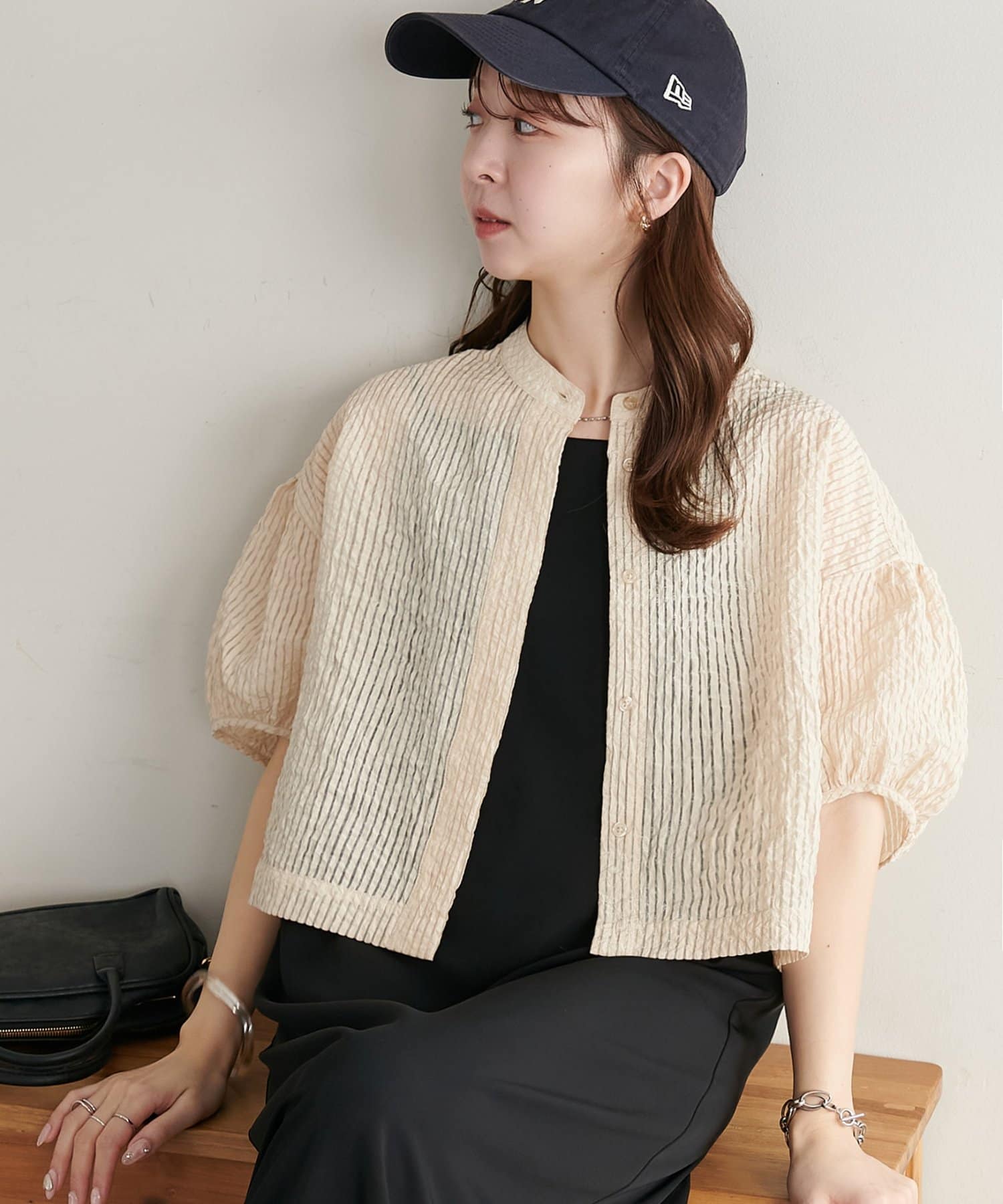 DISCOAT(ディスコート) 【SS先行予約/WEB限定】シアーストライプ袖ボリュームシャツ