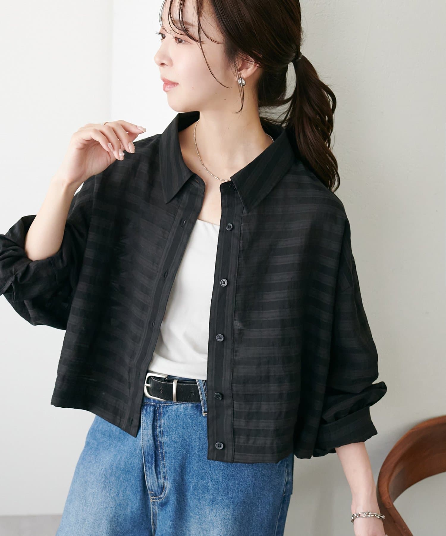 DISCOAT(ディスコート) 【WEB限定】シアーボーダークロップドシャツ