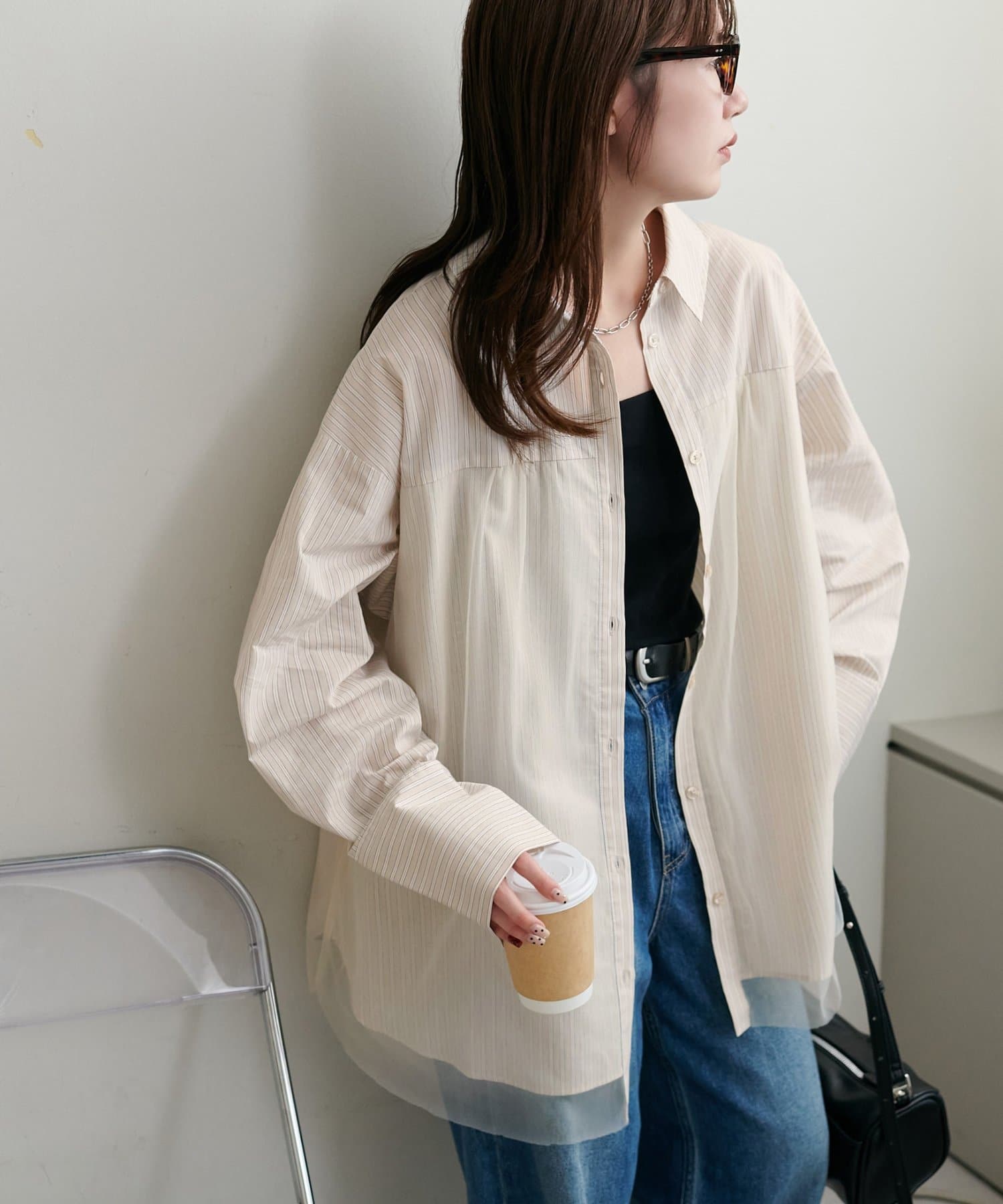 DISCOAT(ディスコート) 【WEB限定】チュールレイヤードシャツ