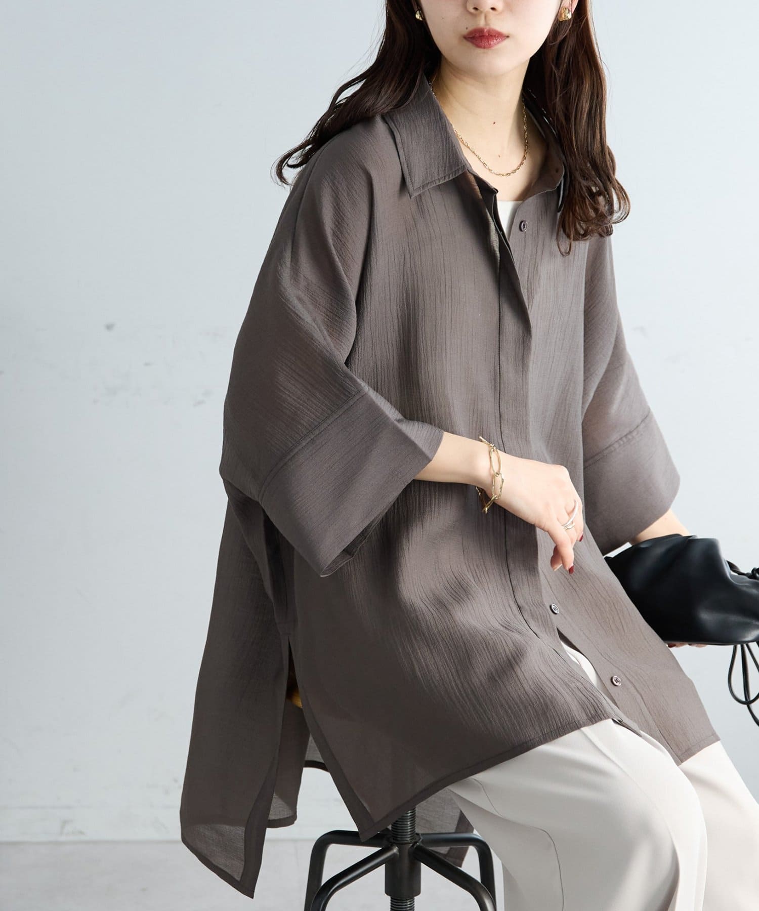 DISCOAT(ディスコート) 【大人の抜け感♪】ドルマンオーバー半袖シャツ《WEB限定》