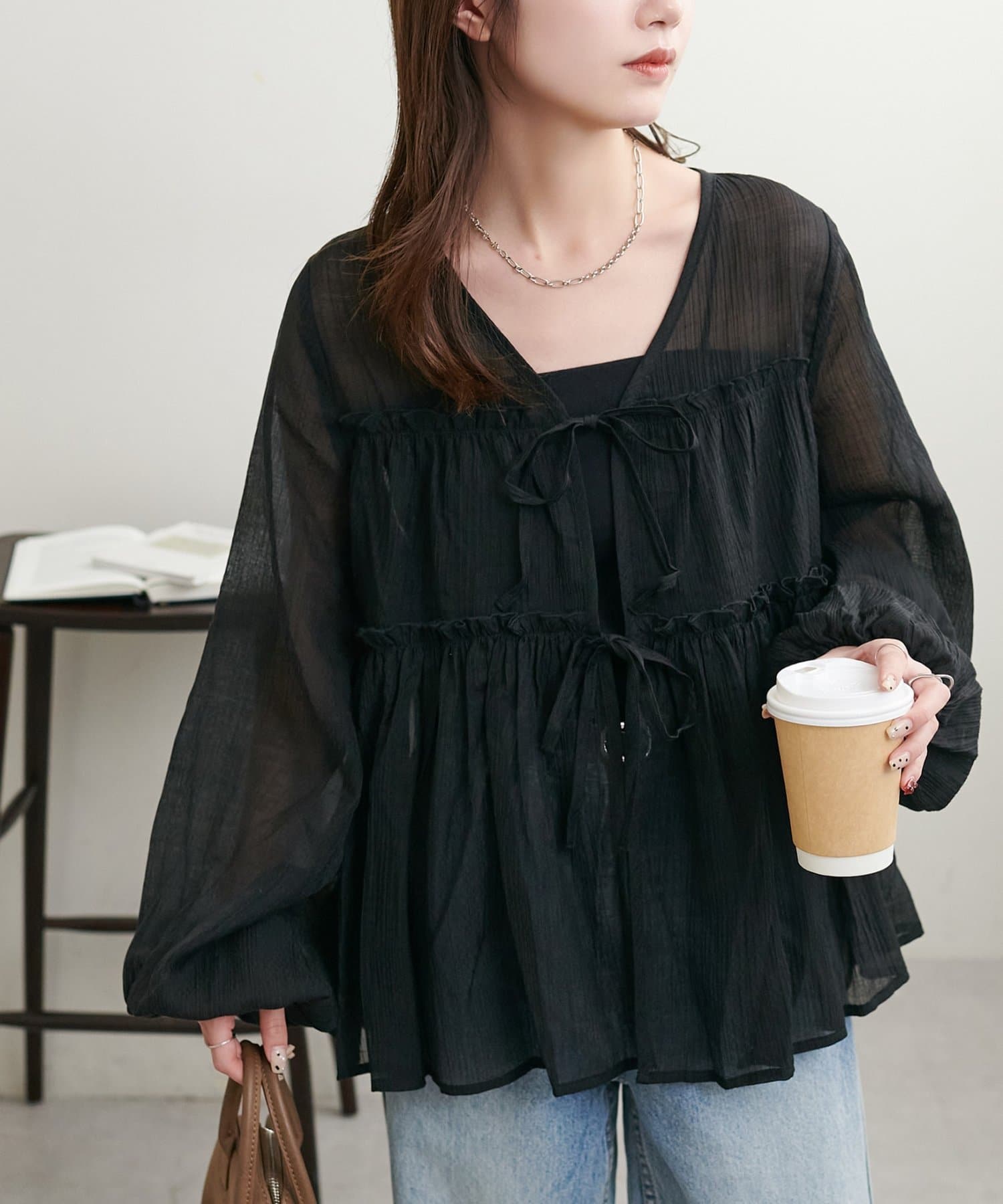 DISCOAT(ディスコート) 【SS先行予約/WEB限定】フロントリボンシアーブラウス
