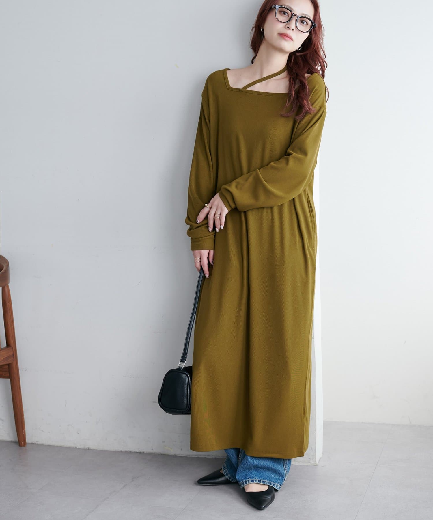 DISCOAT(ディスコート) 【WEB限定】ネックデザインロングスリーブワンピース