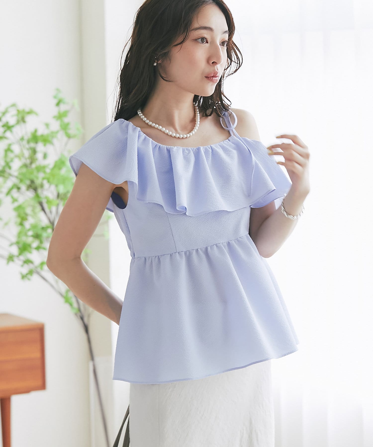 OUTLET(アウトレット) 【La boutique BonBon】アシメラッフルキャミブラウス