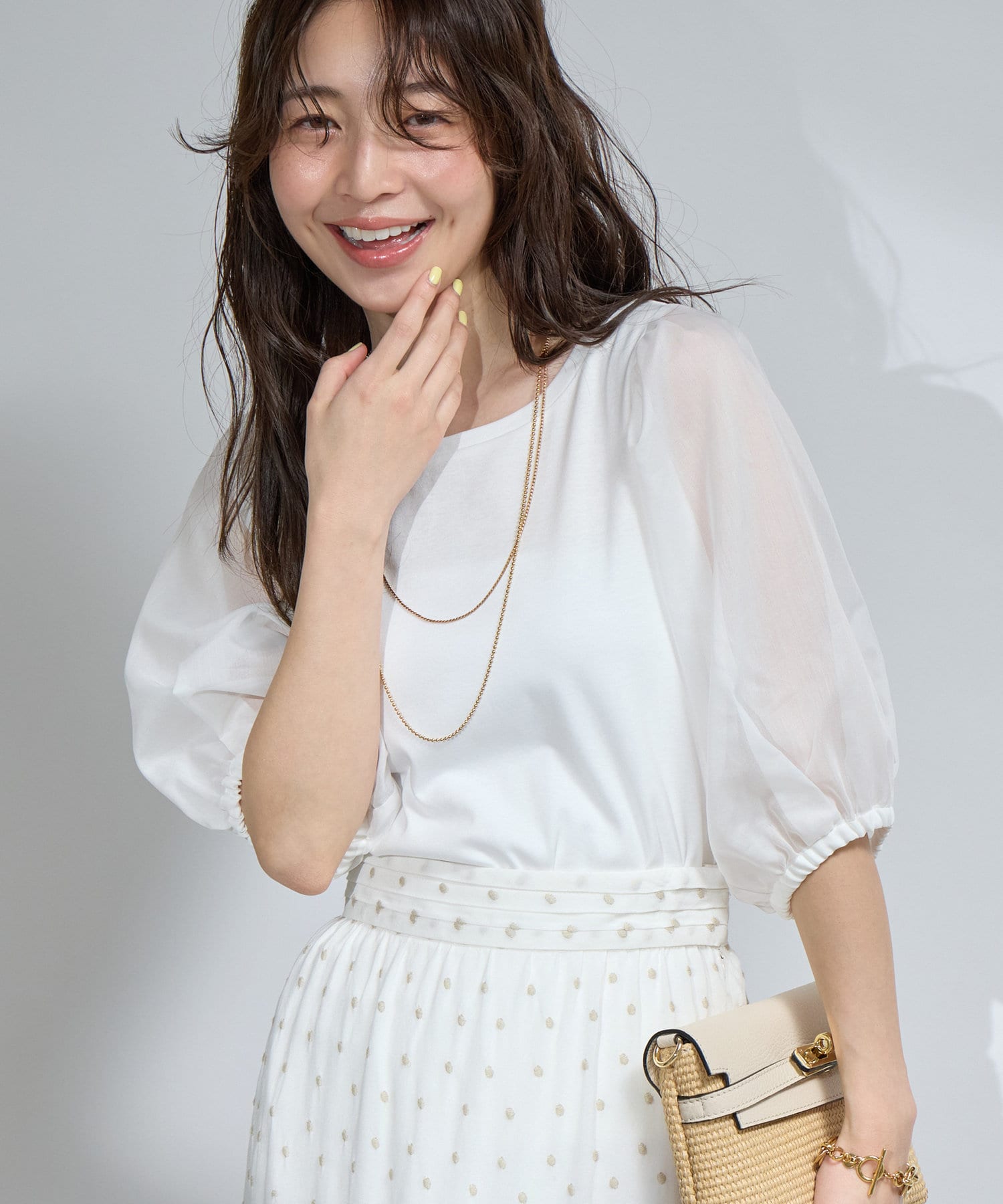 OUTLET(アウトレット) 【La boutique BonBon】シアーボリュームスリーブカットソー