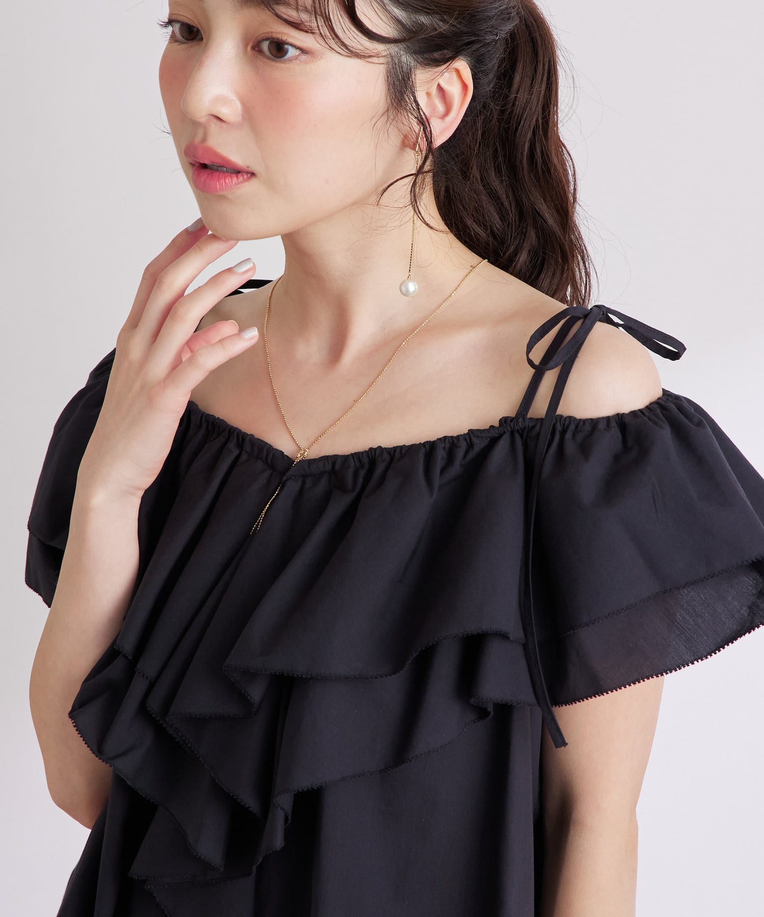 OUTLET(アウトレット) 【La boutique BonBon】コットンシルクラッフルブラウス