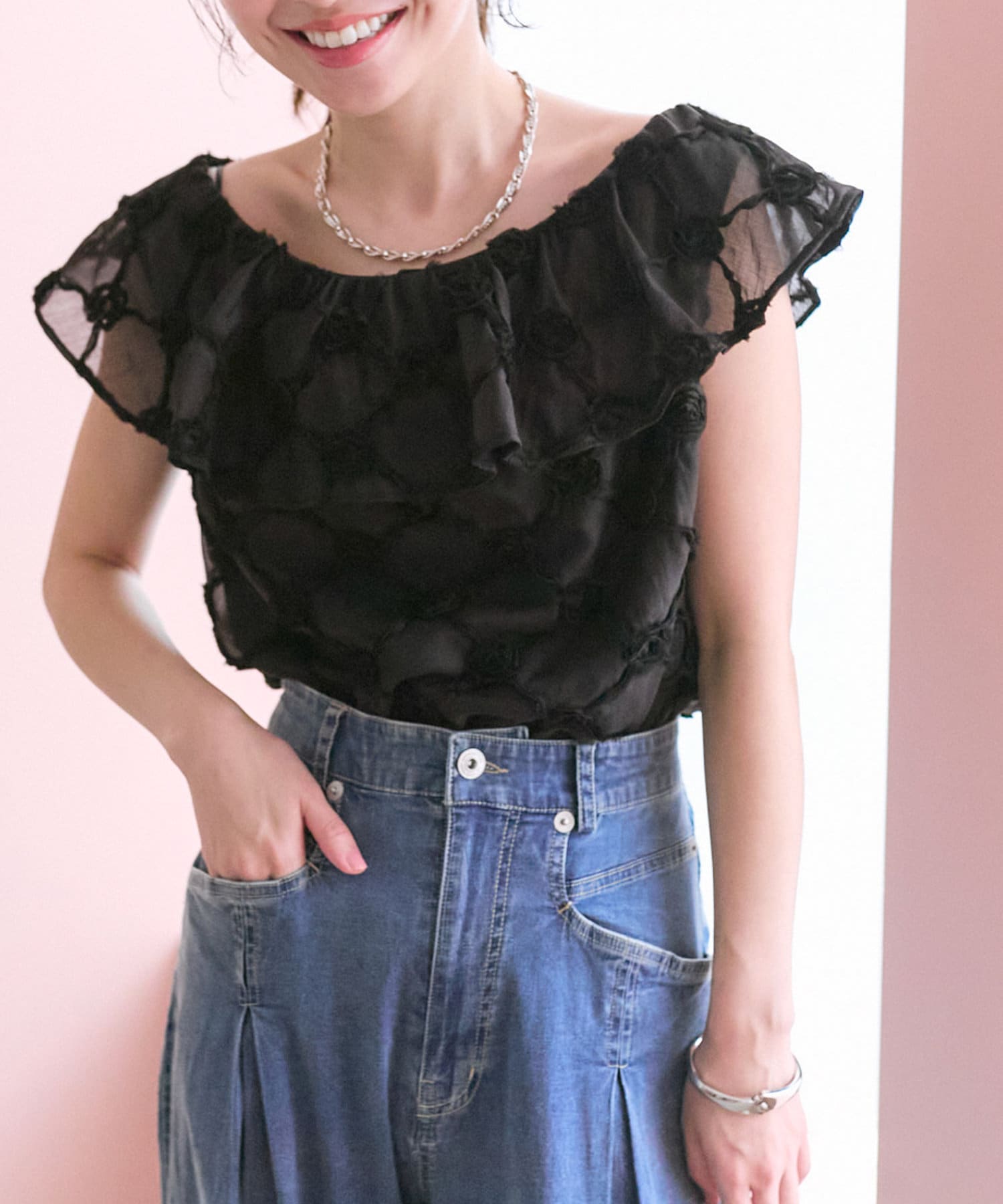 OUTLET(アウトレット) 【La boutique BonBon】シアーローズブラウス