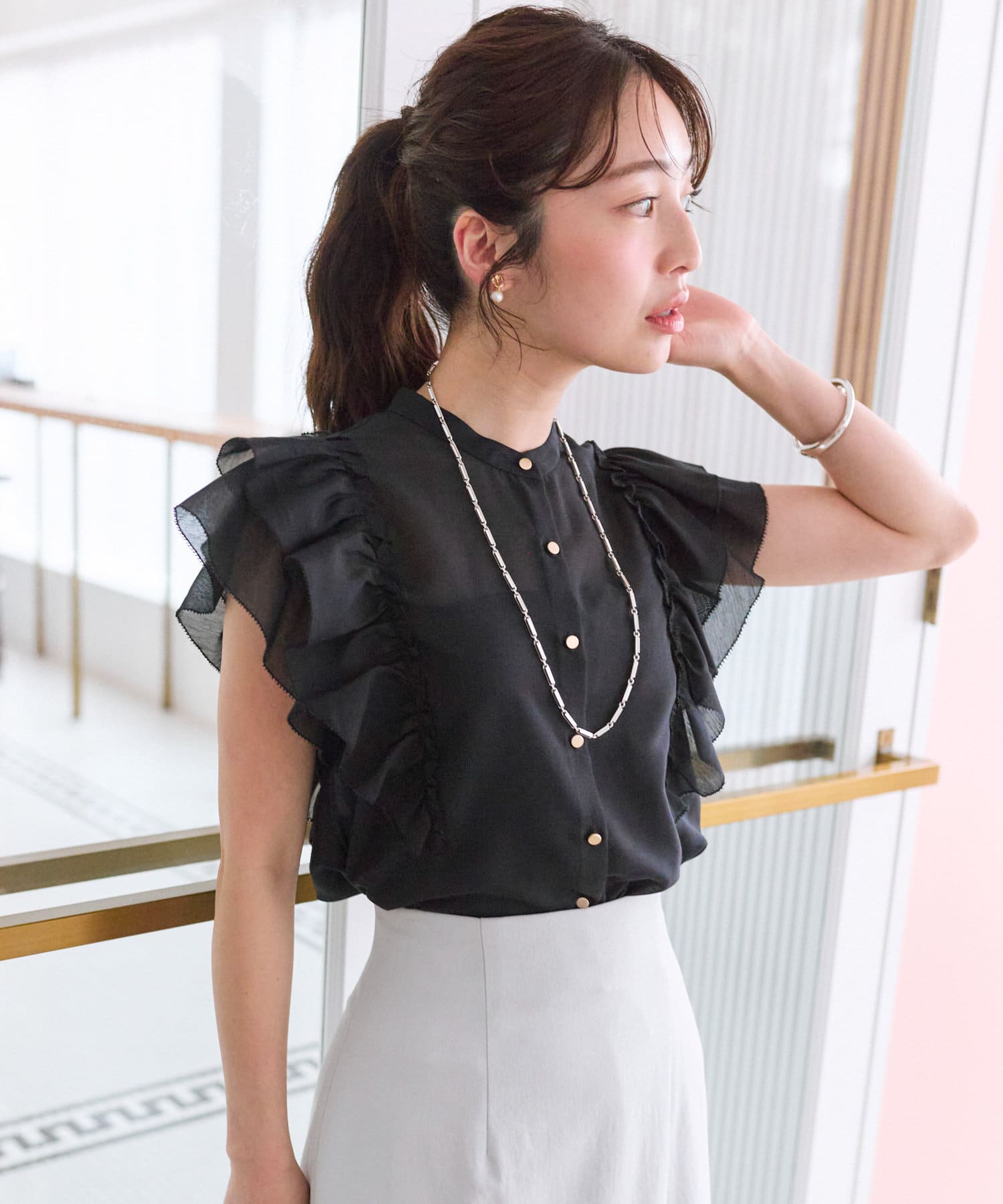 OUTLET(アウトレット) 【La boutique BonBon】ラッフルフリルスリーブブラウス