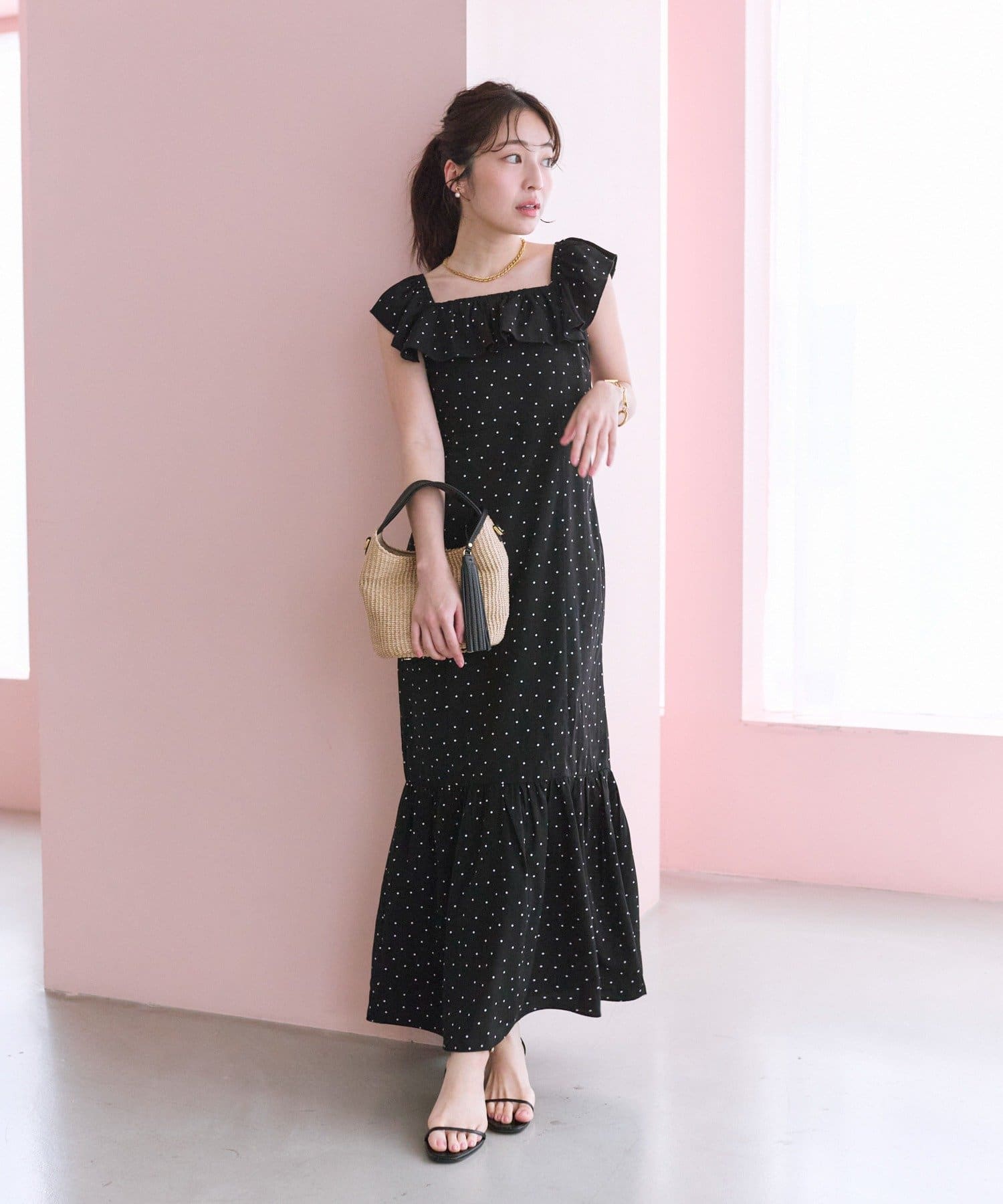 OUTLET(アウトレット) 【La boutique BonBon】フリルトリムマーメイドワンピース