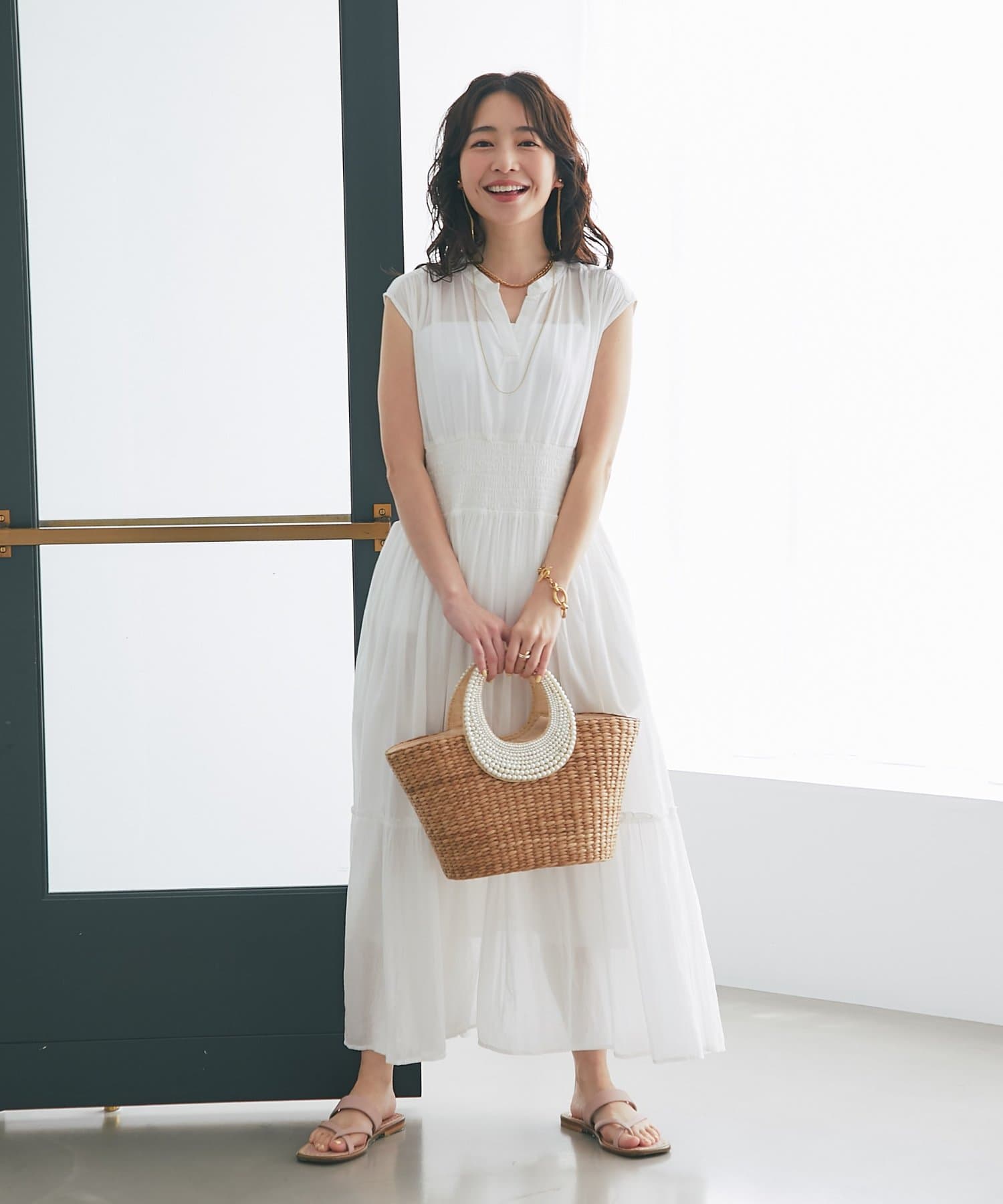 La boutique BonBon】コットンウエストシャーリングワンピース