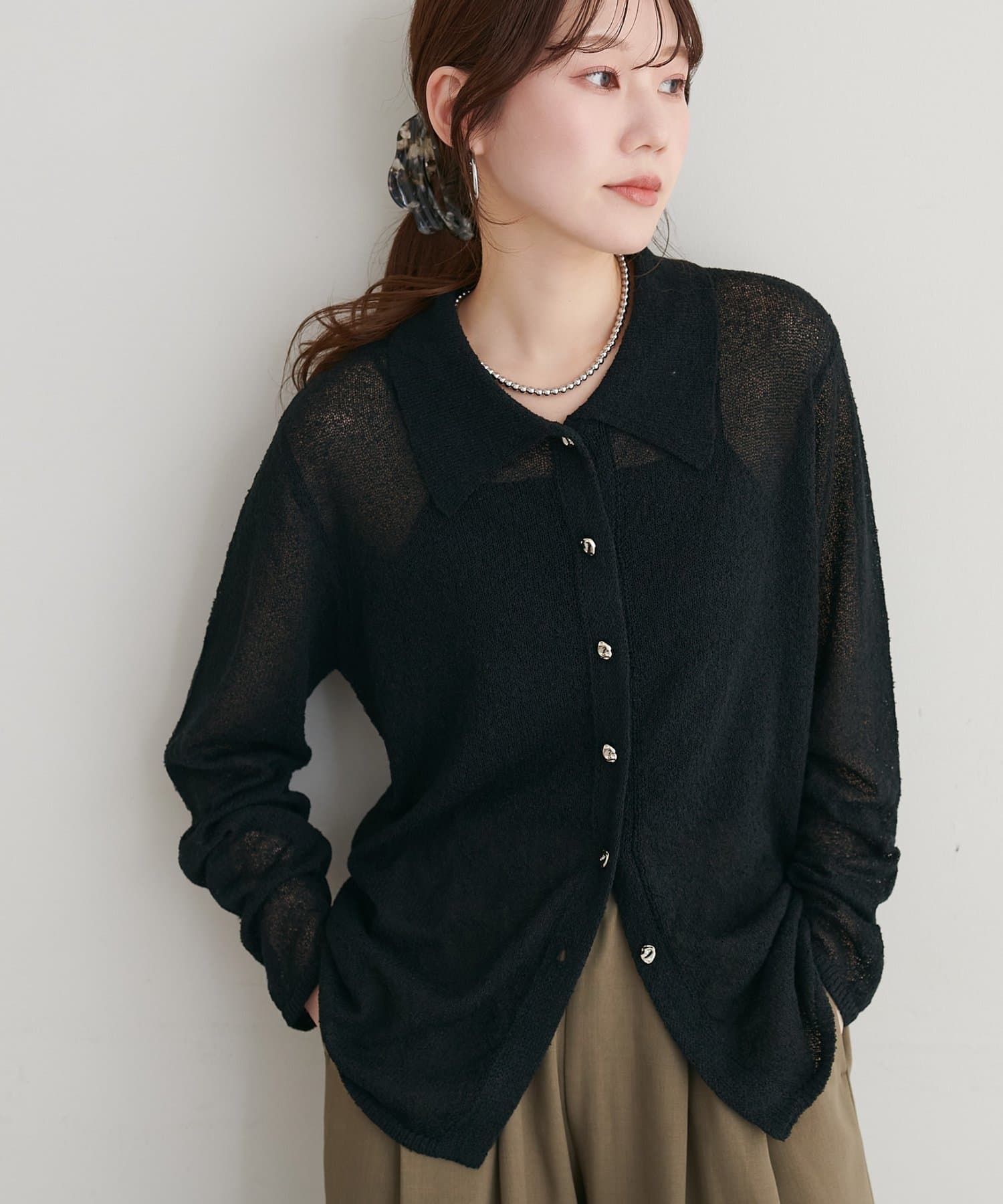 DISCOAT(ディスコート) 【Noka】衿付き変形ボタンカーディガン
