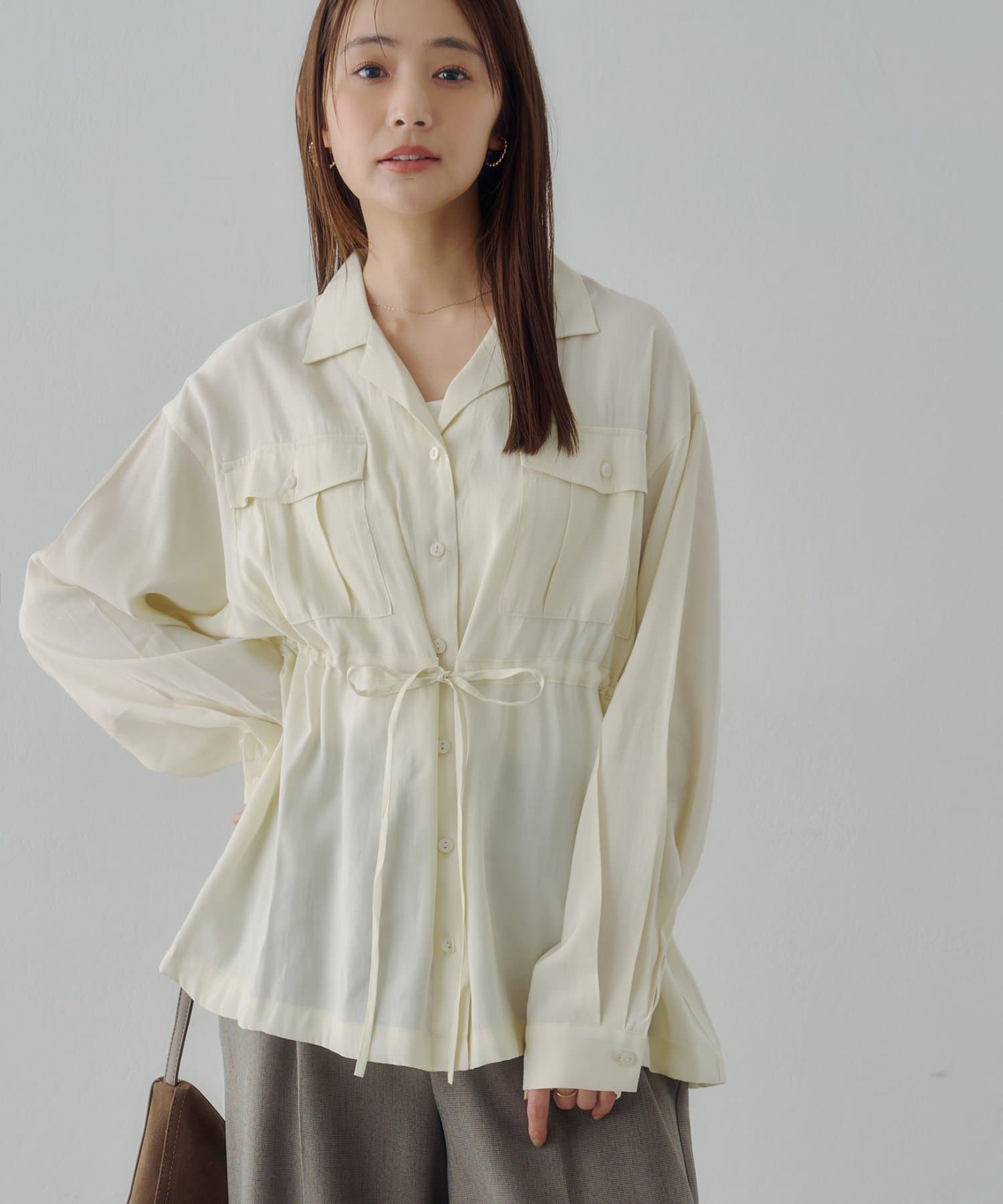 DISCOAT(ディスコート) 【Noka】開襟ドロストチュニックブラウス