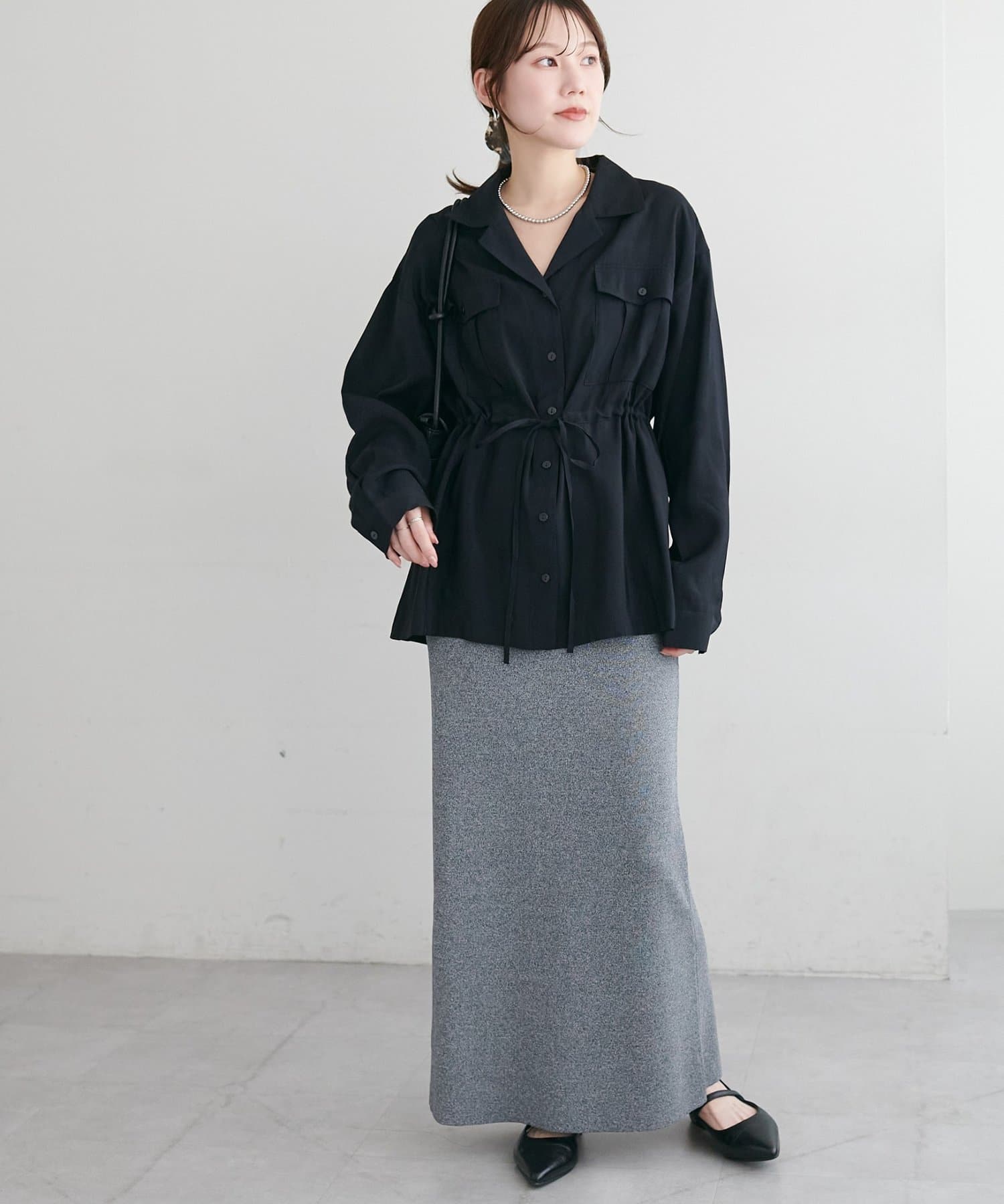 DISCOAT(ディスコート) 【Noka】開襟ドロストチュニックブラウス