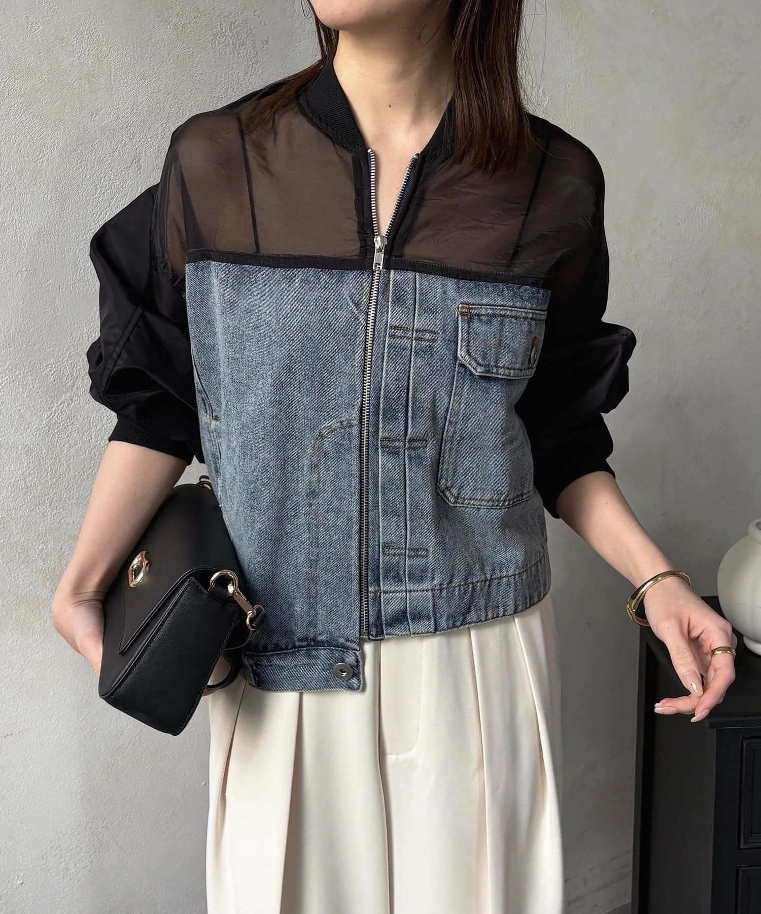 Thevon.(ゼヴォン) シアー×デニムコンビブルゾン