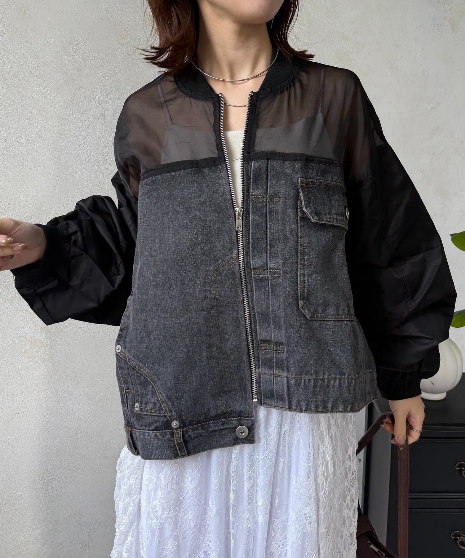 Thevon.(ゼヴォン) シアー×デニムコンビブルゾン