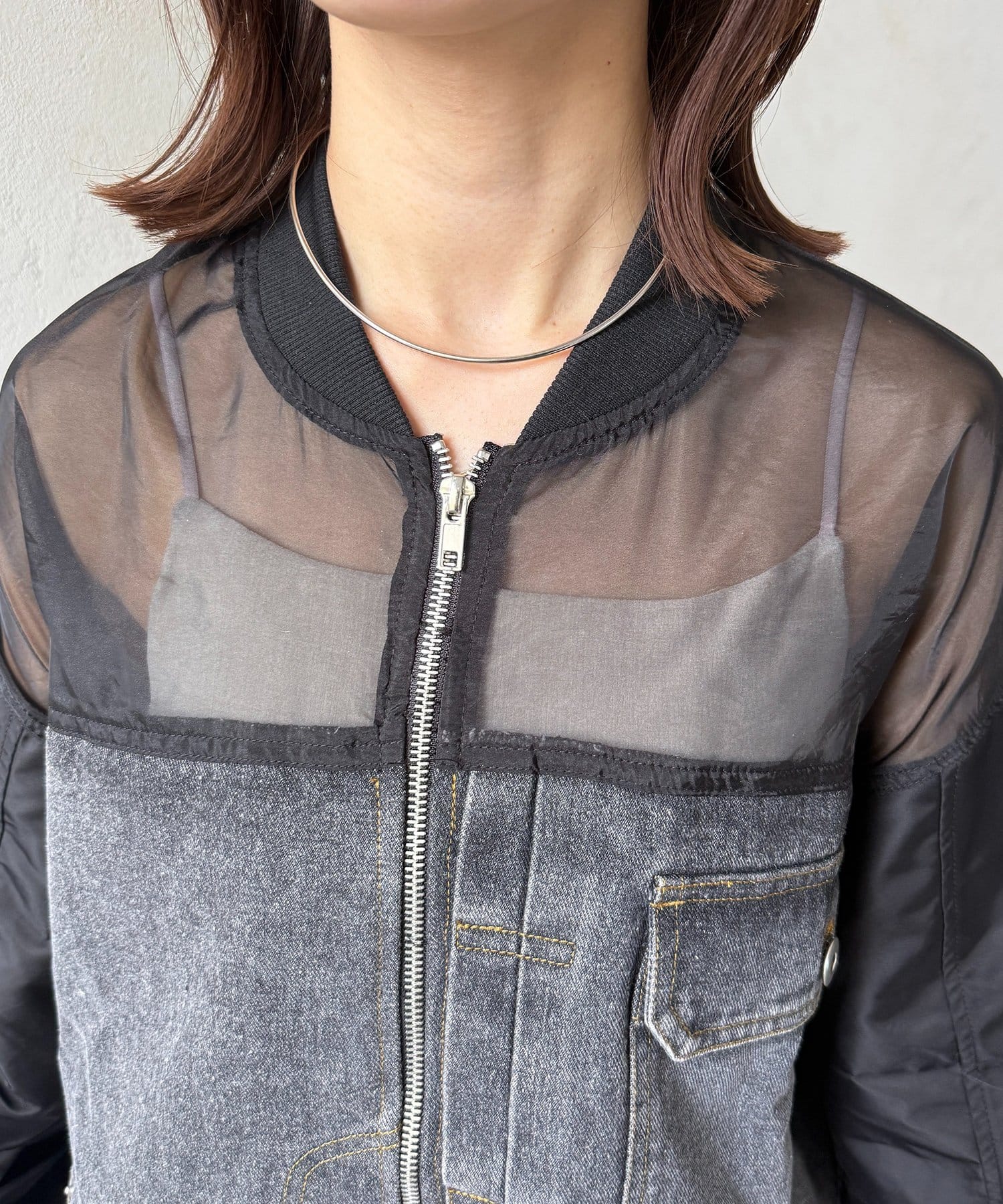 Thevon.(ゼヴォン) シアー×デニムコンビブルゾン