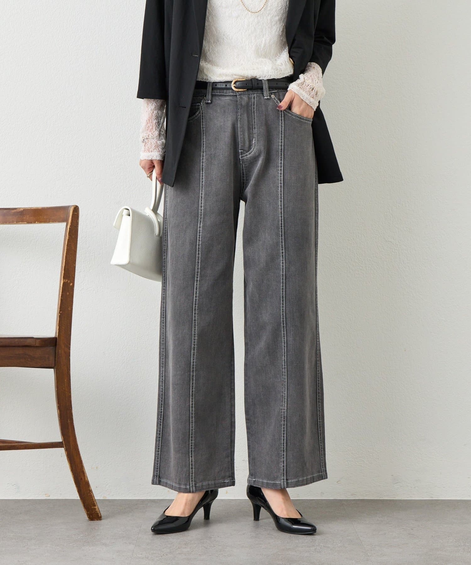 Jena　espace merveilleux(ジェナ　エスパスメルヴェイユ) ステッチストレートデニムパンツ