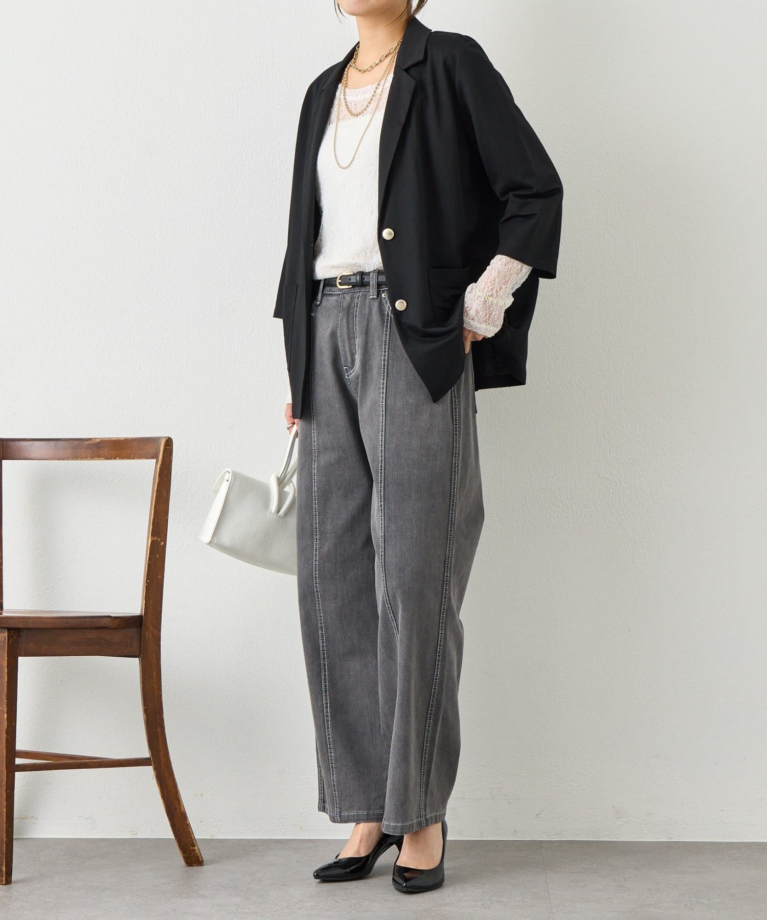 Jena　espace merveilleux(ジェナ　エスパスメルヴェイユ) ステッチストレートデニムパンツ